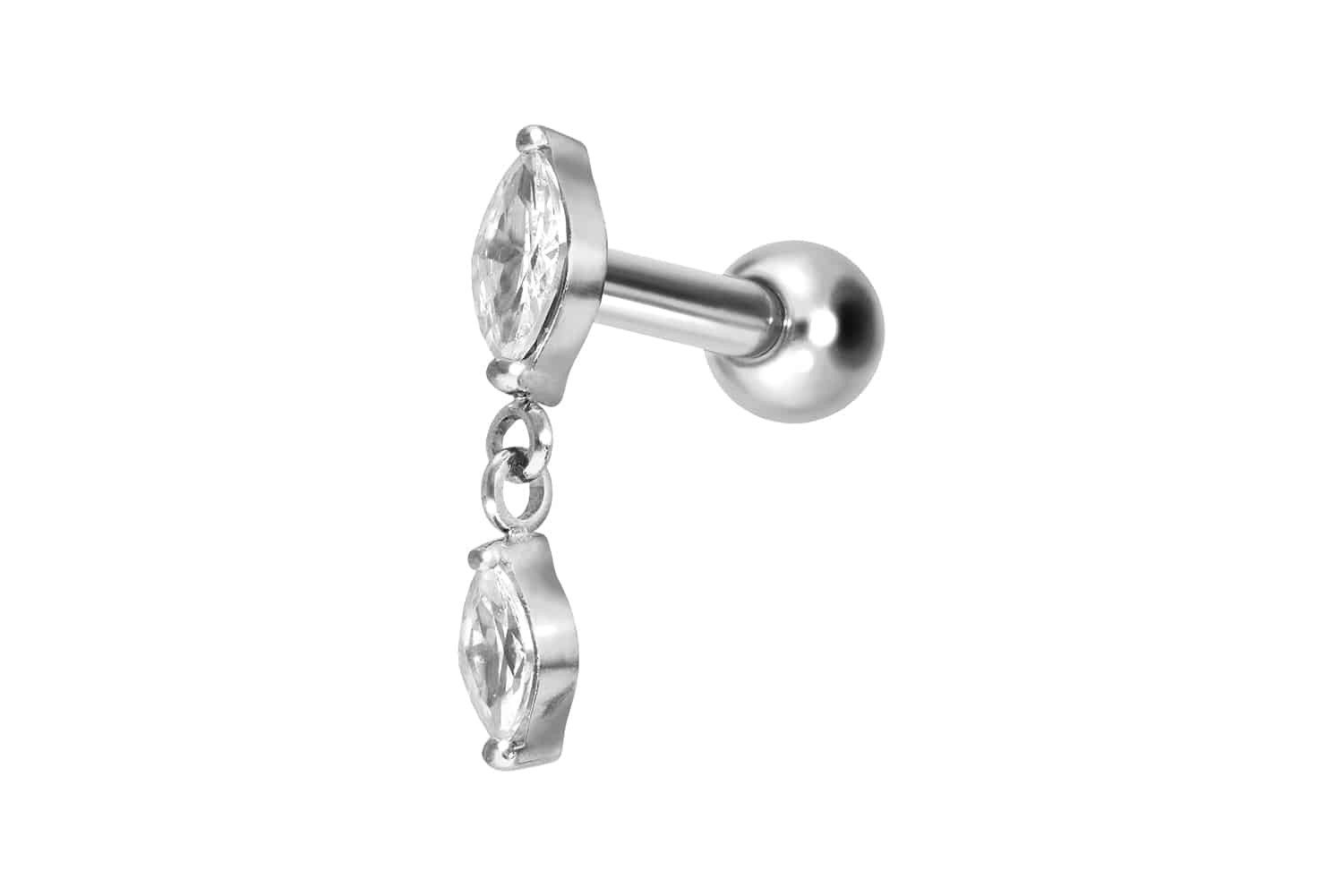 Piercing-Set Titan Ohrpiercing mit Innengewinde 2 KRISTALLTROPFEN