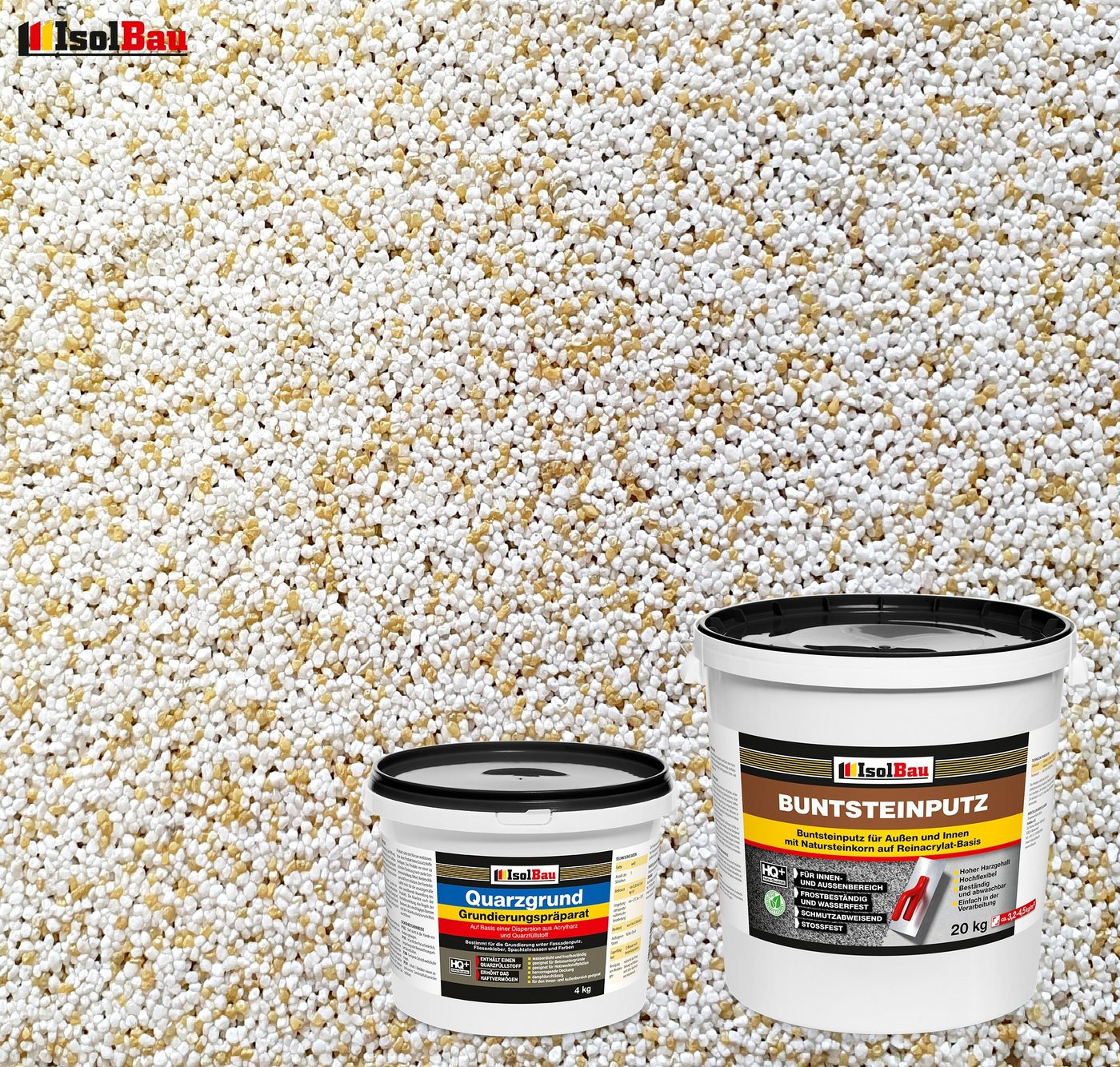 Thumbnail - None Gipsputz Set Mosaikputz 20 kg Buntsteinputz BP60 + Quarzgrund 4 kg Körnung 1,8 mm, Trocknung 12–48h, Verbrauch 3,2–...