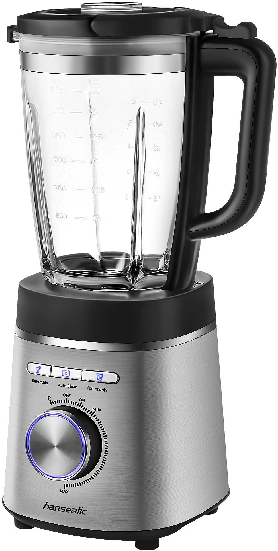 Hanseatic Standmixer HBL14001175SD mit 1,75L Fassungsvermögen, 1400 W, 3 "To Go" Trinkflaschen; Pulse-Funktion, Ice Crusher, Smoothie-Taste