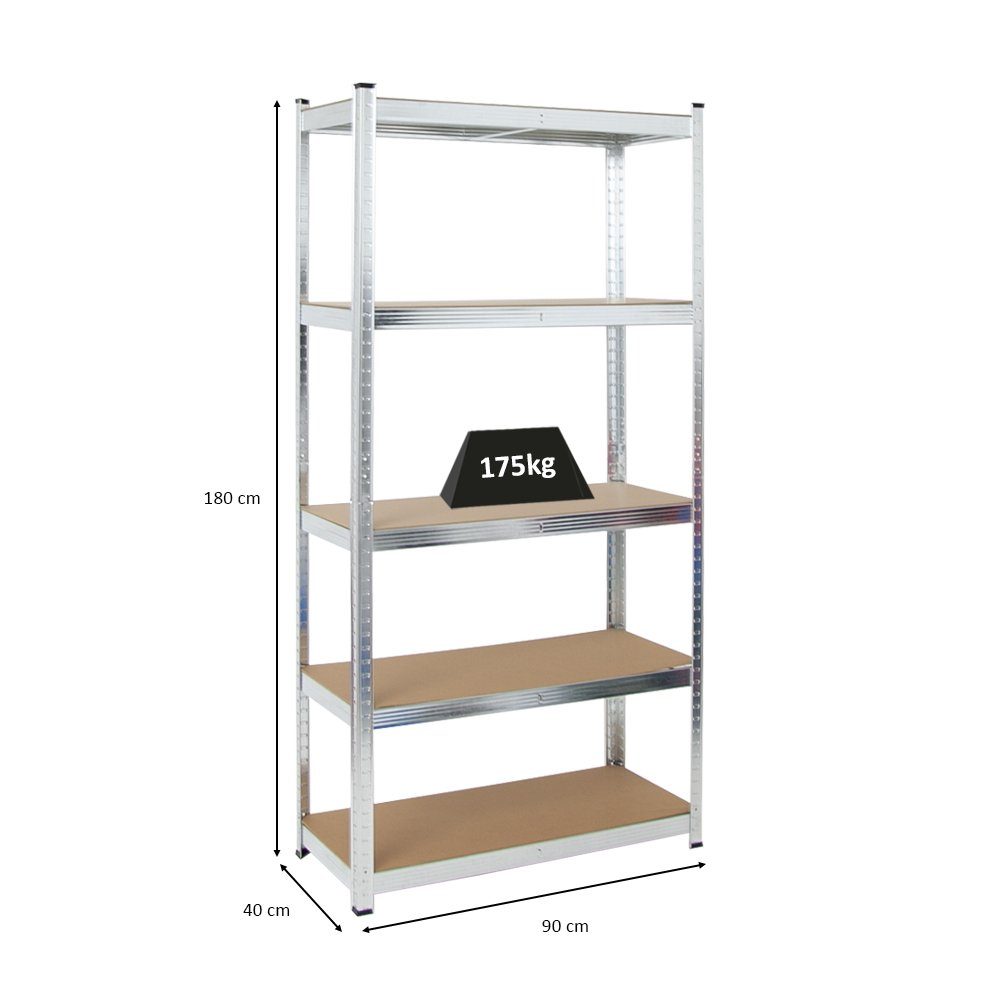 PROREGAL® Schwerlastregal Kellerregal GORILLA, HxBxT 180x90x40cm, Fachlast 175kg, Verzinkt, Komplett-Set, Traglast von 175 kg pro Ebene bzw. Gesamttraglast von  – Bild 3 von 5