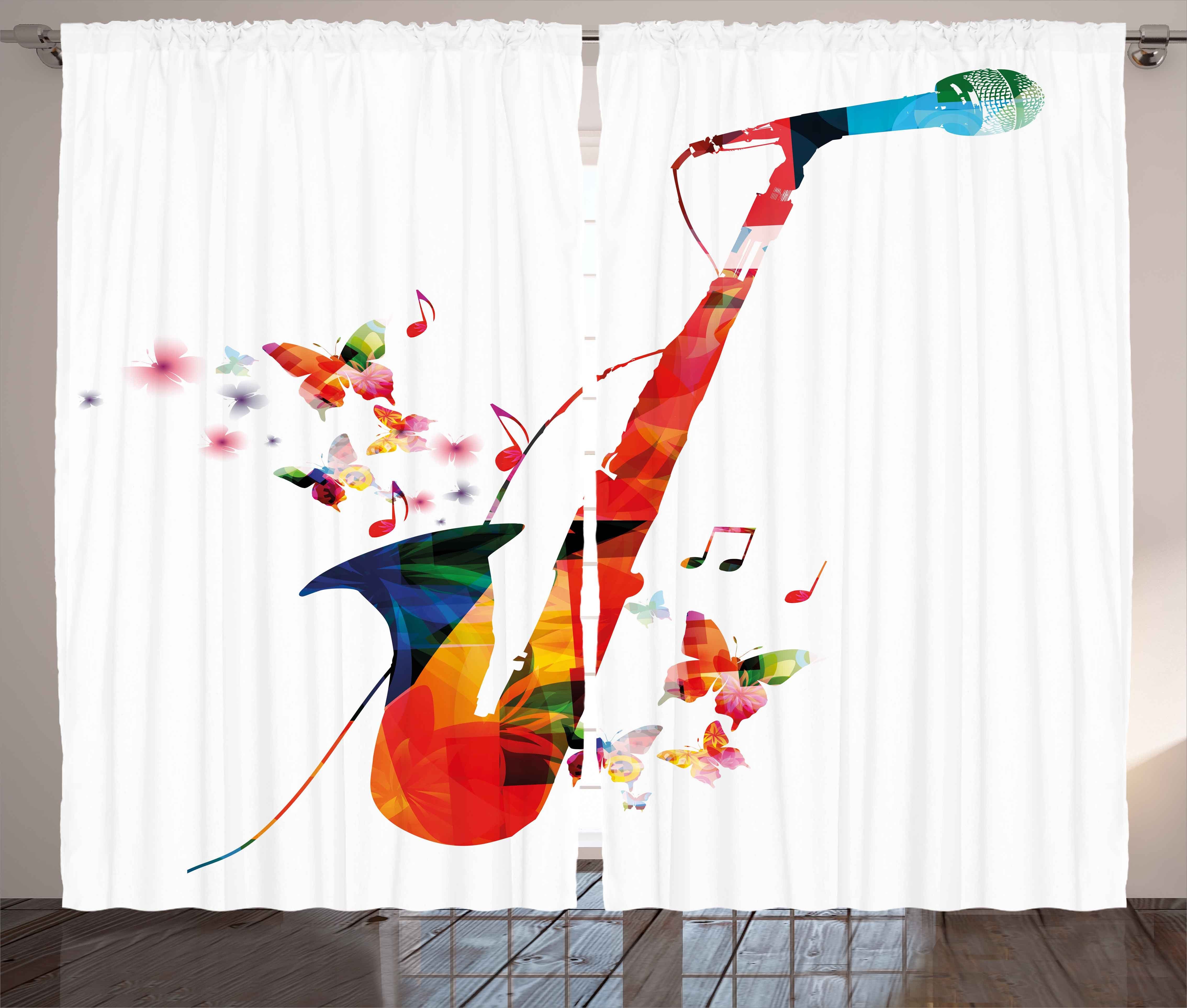 Gardine Schlafzimmer Kräuselband Vorhang mit Schlaufen und Haken, Abakuhaus, Musik Schmetterling Orchestra Jazz