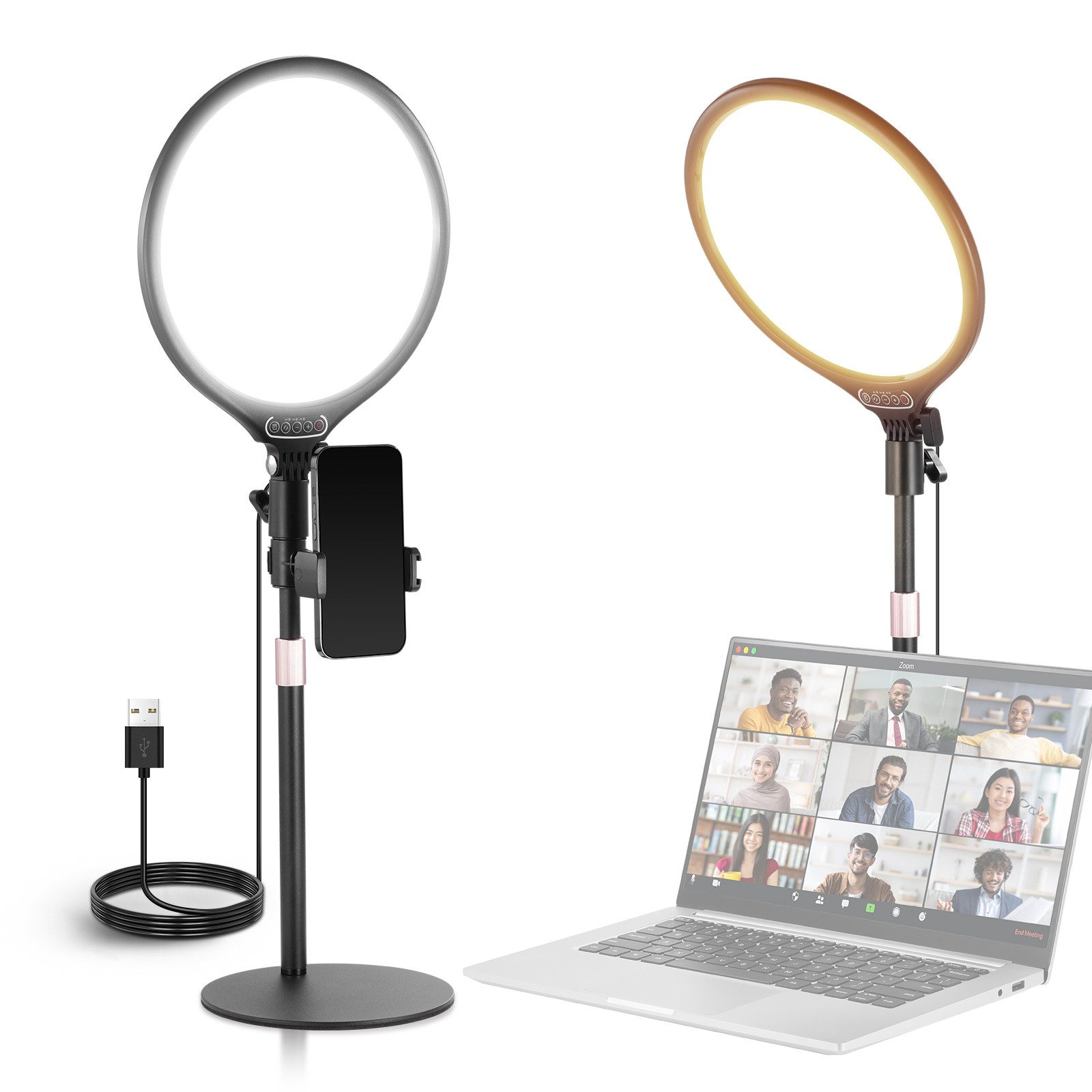 Neewer Ringlicht R10 10,5" Schreibtisch-Ringleuchte, 15W dimmbar, mit Telefonhalter, mit Ständer/Timer, für iPhone Streaming Laptop Webcam Video Konferenz