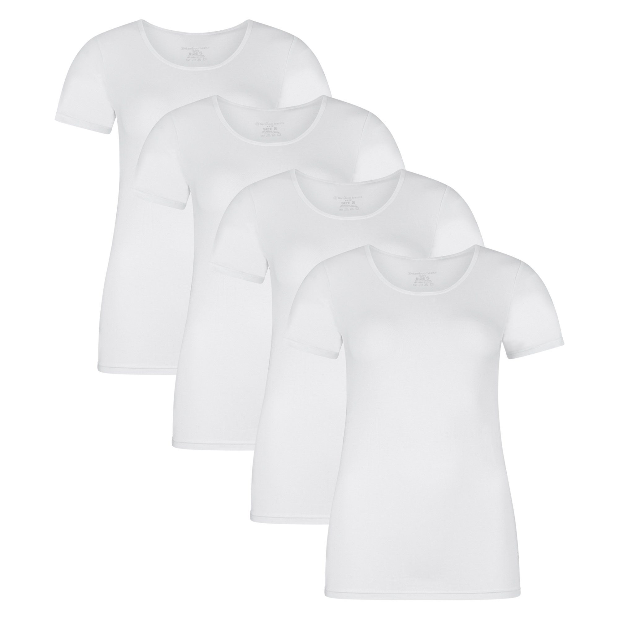 Bamboo basics Unterhemd Damen T-Shirt KATE, 4er Pack - Unterhemd Weiß