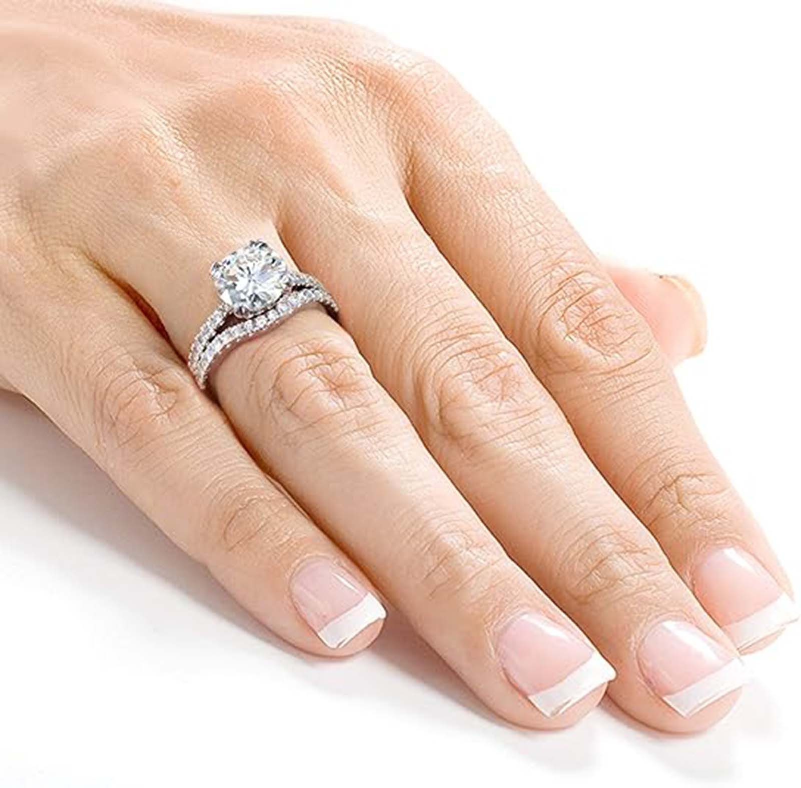 Jumpeak Diamantring 2ct E VVS2 3EX,14K Weißgold Labordiamant Ring, Hochzeit Band Braut Set, Stapelbarer Damenring, Jubiläumsring, Diamanten im Brillantschliff