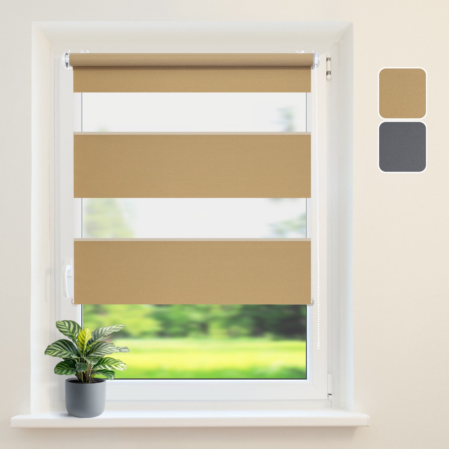 Doppelrollo Dou-Rollo "Elegance", DomDeco, Klemm- oder Schraubmontage, Klemmbar, Kettenzug, ohne Bohren, Sicht- und Blendschutz