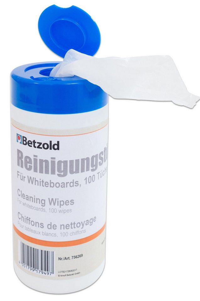 Betzold Whiteboard-Tücher, 100 Stück Reinigungstücher (Kunststoff)