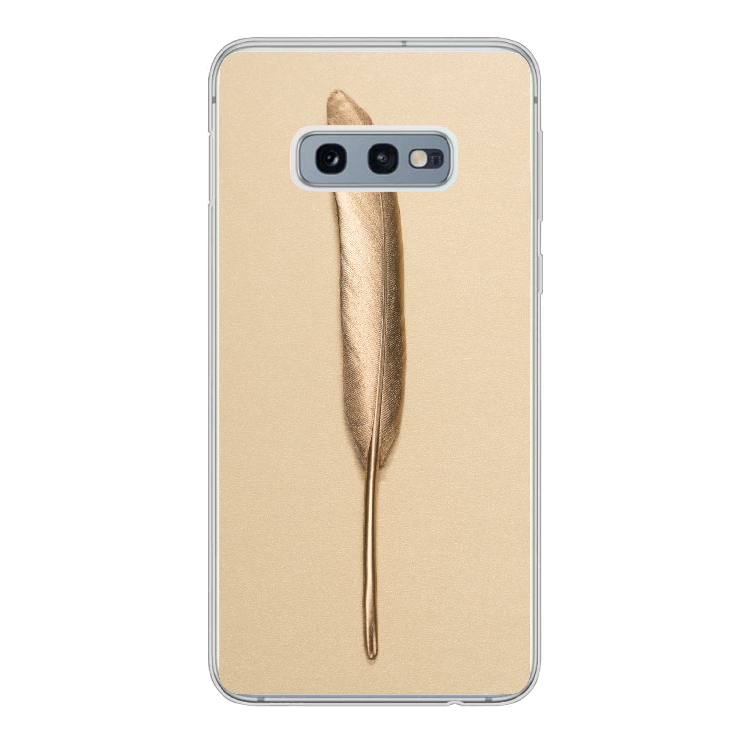 MuchoWow Handyhülle für Samsung Galaxy S10e Gold bemalte Feder auf einem goldenen Hintergr, Phone Case, Silikon, Schutzhülle Dünn
