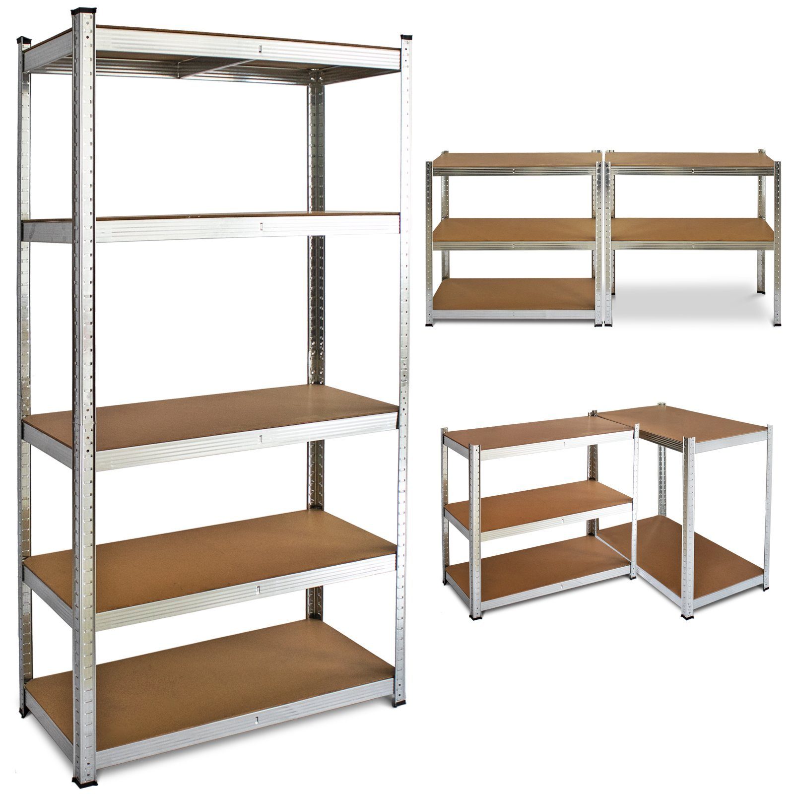 VENDOMNIA Schwerlastregal Eckregal Kellerregal Lagerregal verzinktes Metall, Höhe 180cm, Steckregal in Tiefen 30cm 40cm 50cm 60cm 1-tlg., Werkstattregal belastbar bis 900kg (180kg je Fach) Lagersystem