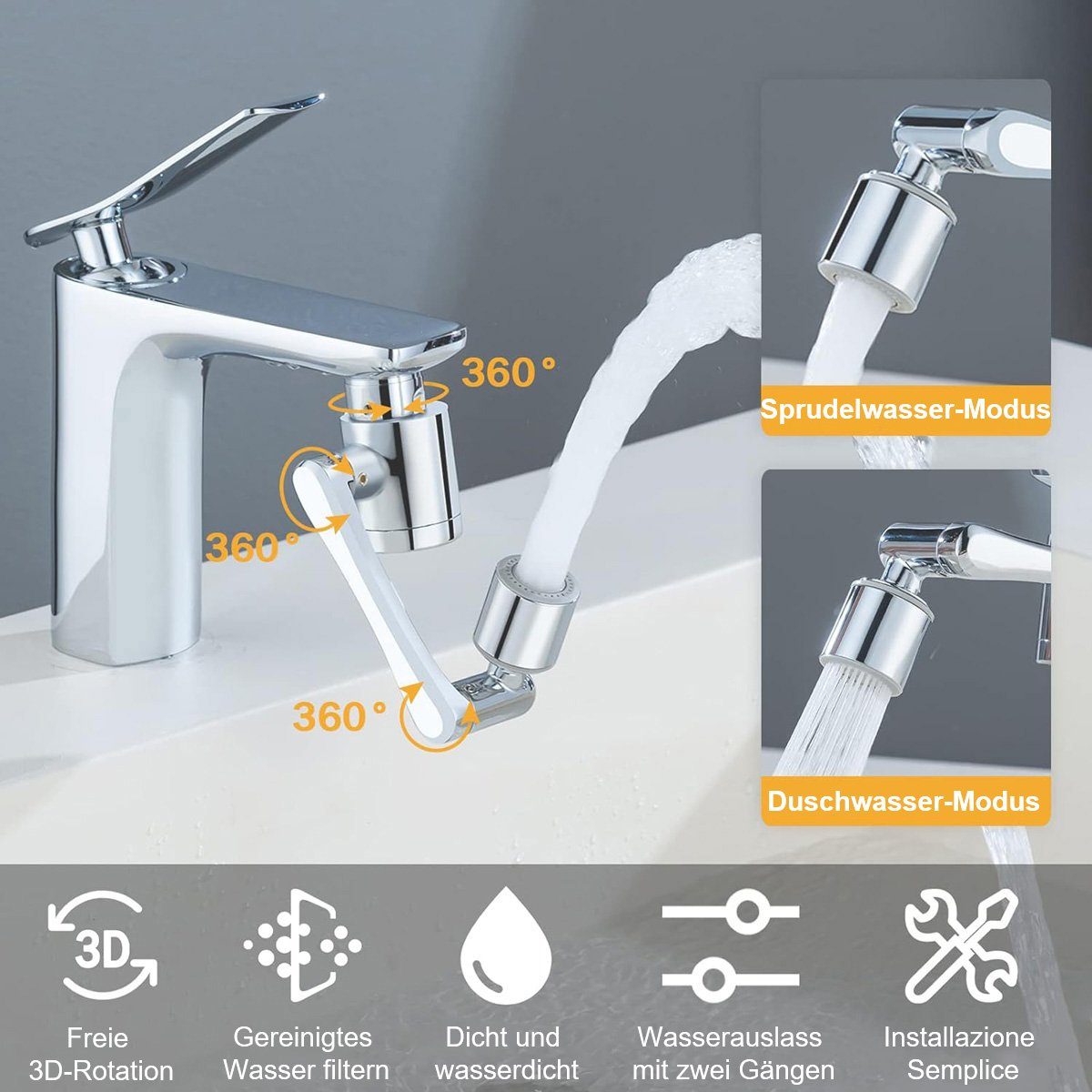Design 3D-drehbarer Belüfter Roboterarm zur götäzer Wasserhahnverlängerung für mit Wasseraufbereitung – Waschbecken Innovatives Filter - Küchenarmatur mit Filter