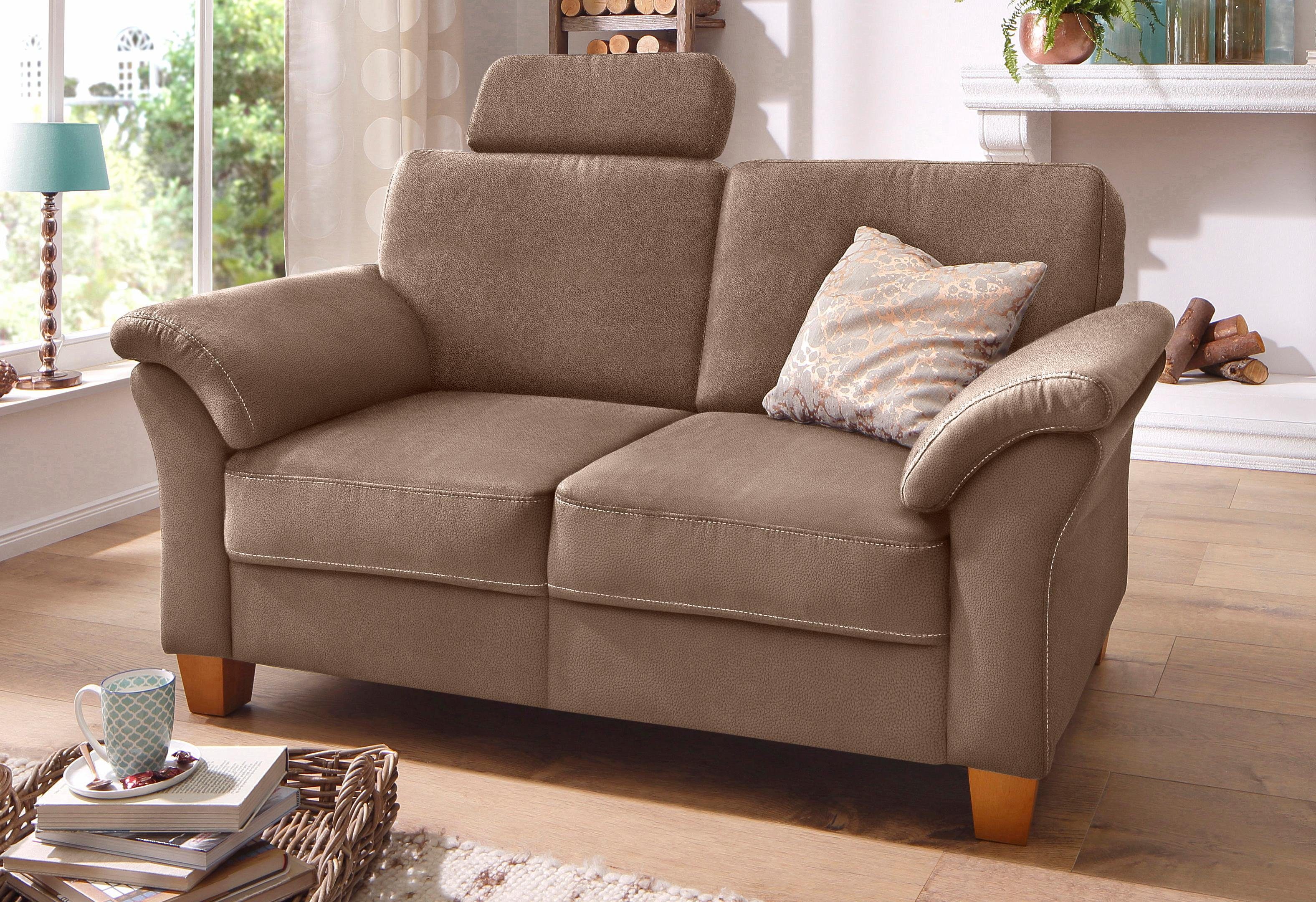 OTTO home 2-Sitzer Borkum, B: 156 cm, Federkern-Polsterung, Landhausstil, Sitzhöhe 46 cm, Kopfstützen nachrüstbar, Wellenunterfederung, Massivholzfüße