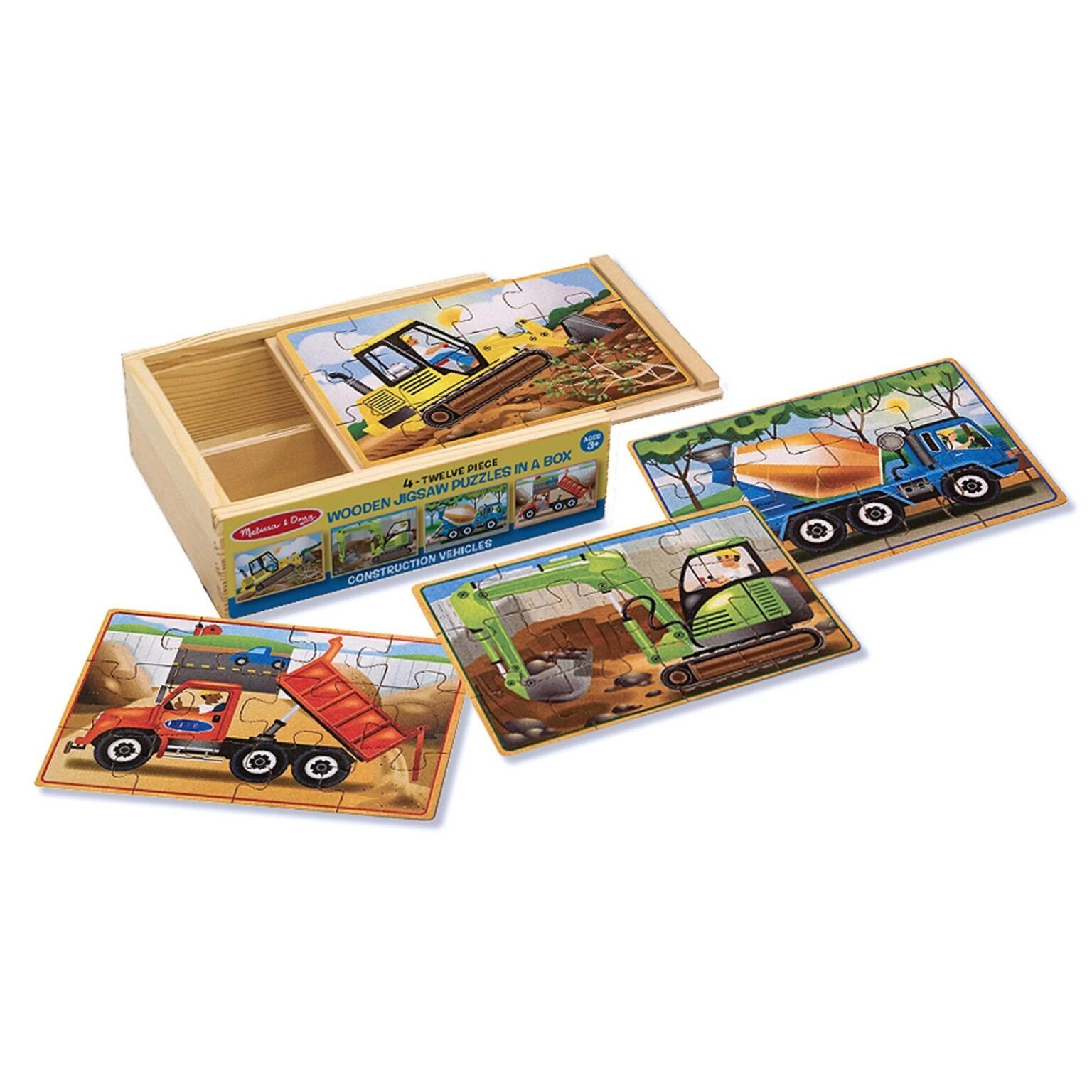 Melissa & Doug Rahmenpuzzle Baustelle 4 x Puzzle aus Holz, Holzpuzzle, 12 Puzzleteile, Aufbewahrung box