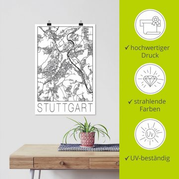 Artland Poster Retro Karte Stuttgart Deutschland, Deutschland (1 St), als Alubild, Leinwandbild, Wandaufkleber oder Poster in versch. Größen