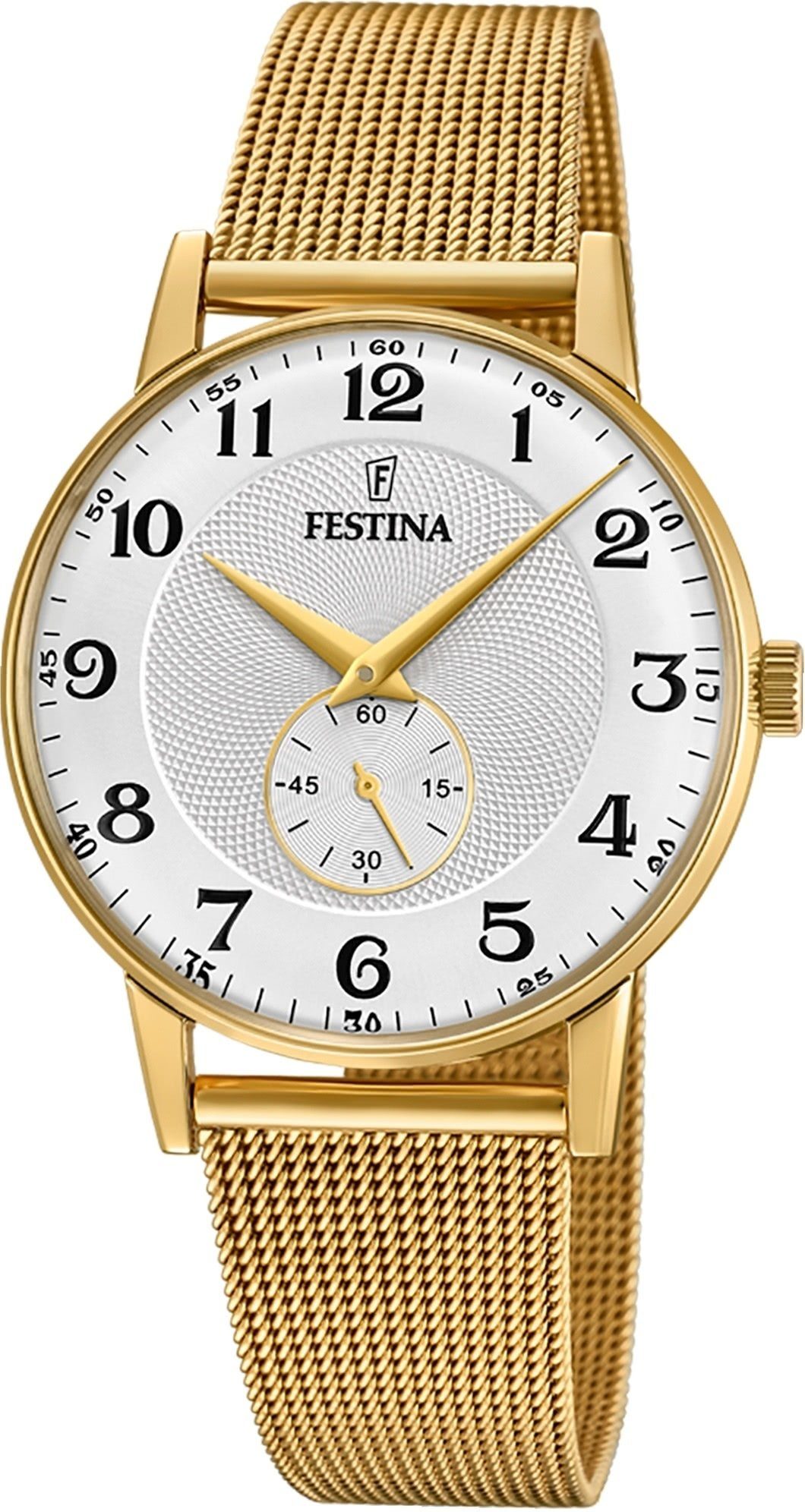 Festina Quarzuhr Festina Herrenuhr Klassik, (Analoguhr), Herren Armbanduhr rund, Edelstahlarmband gold, Casual