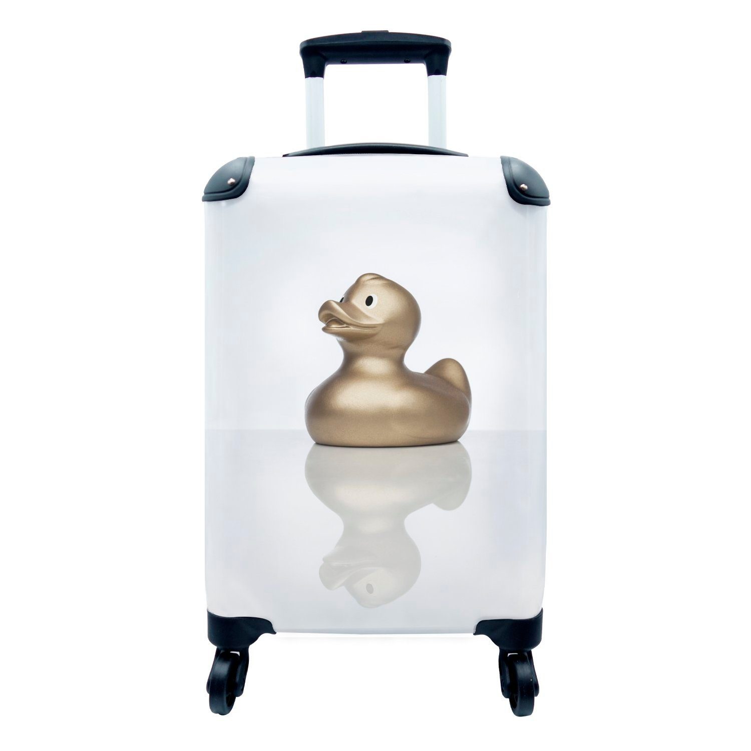 MuchoWow Handgepäckkoffer Gummi-Ente - Gold - Weiß, 4 Rollen, Reisetasche mit rollen, Handgepäck für Ferien, Trolley, Reisekoffer