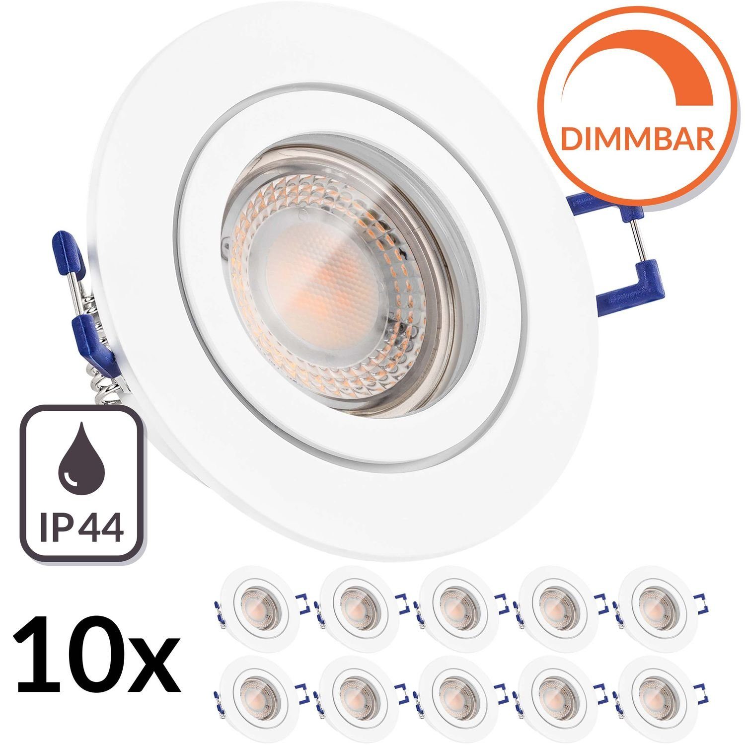 LEDANDO LED Einbaustrahler 10er IP44 LED Einbaustrahler Set extra flach in weiß matt mit 5W LED v