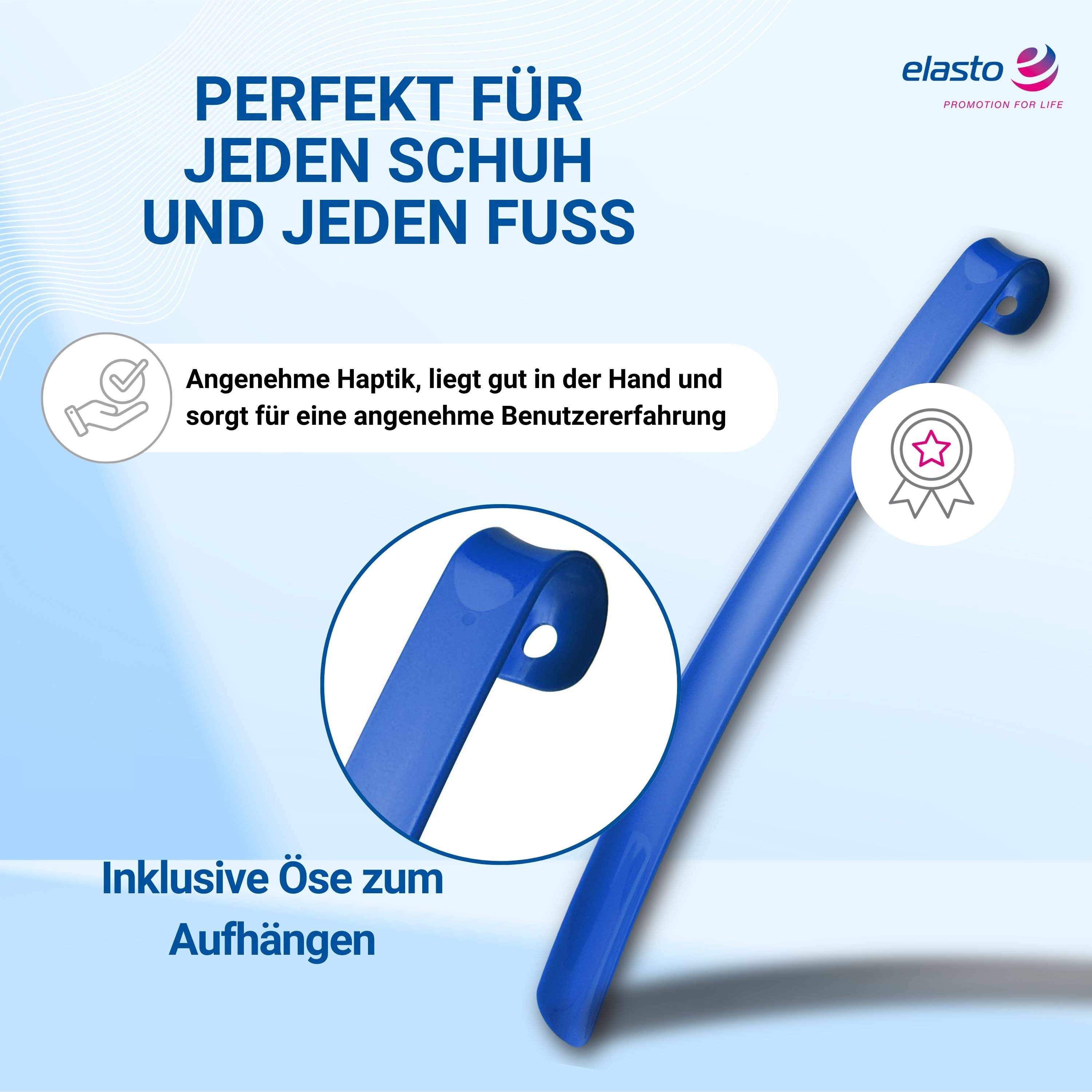 elasto Schuhlöffel Langer Schuhanzieher mit praktischer Öse zum Aufhängen