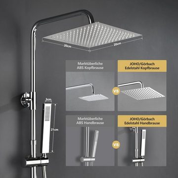 Görbach Duschsystem Regendusche Duschset, Höhe 150 cm, 1 Strahlart(en), mit Duscharmatur Komplettset Thermostat, Überkopfbrause, Handbrause