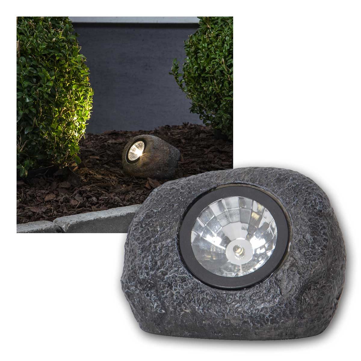 STAR TRADING LED Solarleuchte 3x LED-Solarstein "Rocky", grau, 1x warmweiße LED, warmweiß