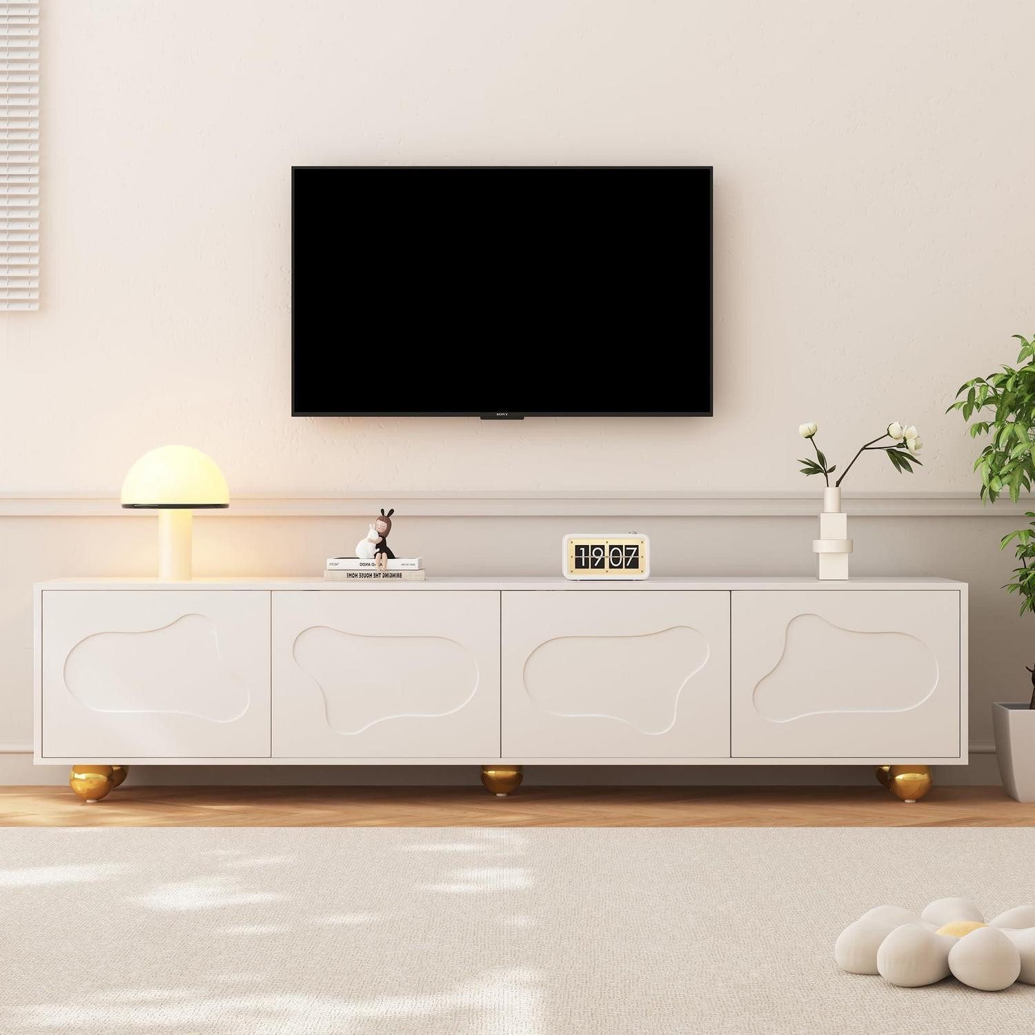 TV-Board TV Schrank Lowboard 2 Schränke 75 Zoll 180x40x45cm Weiß(180x40x45cm)