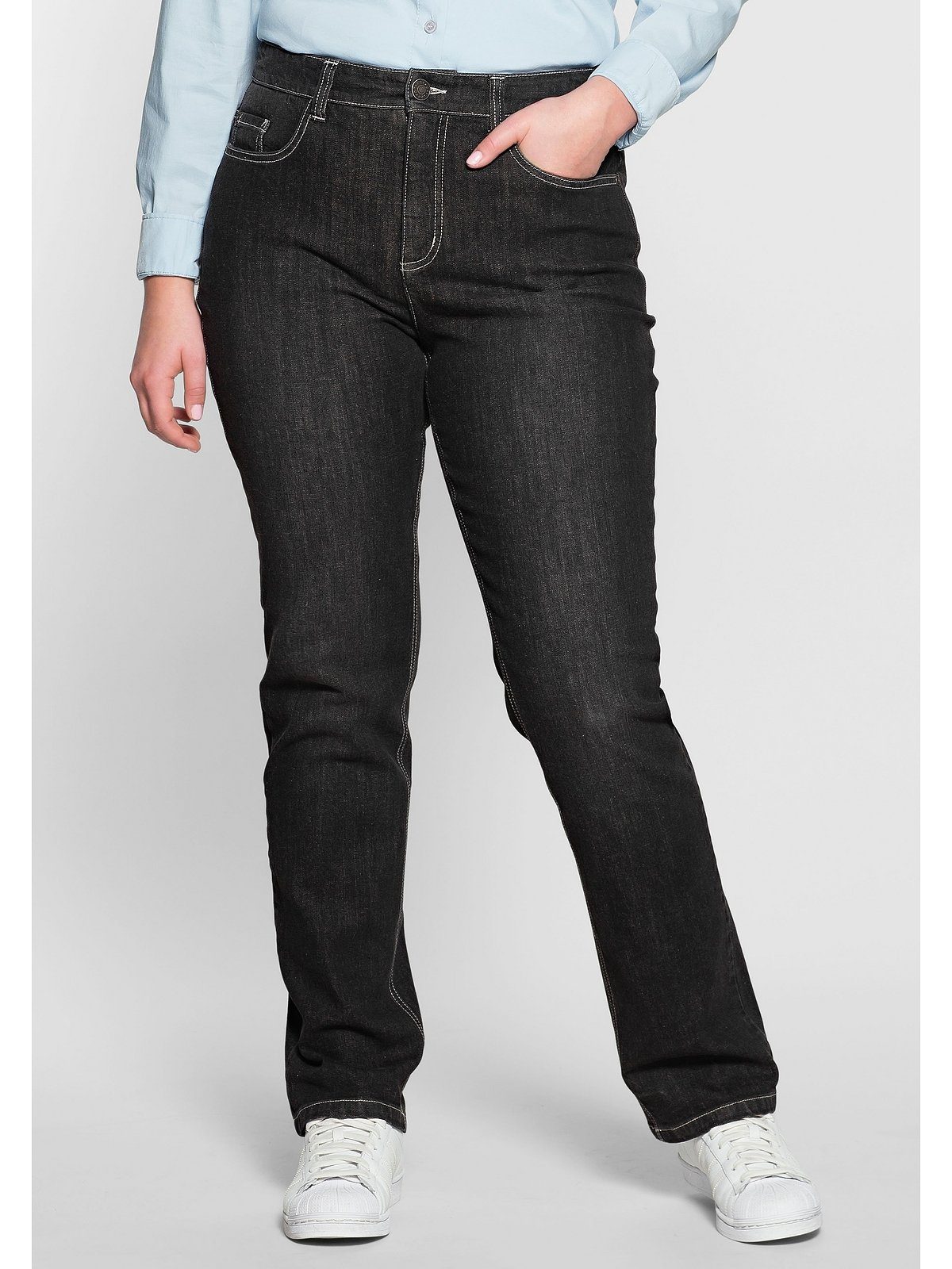 Sheego Stretch-Jeans Große Größen Bauch-weg-Effekt black Denim