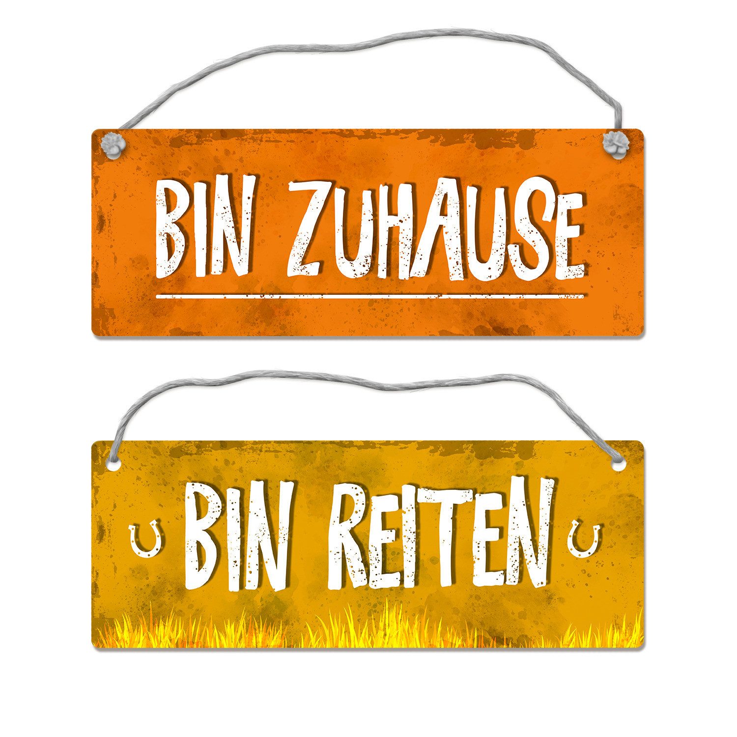 Metallschild Bin reiten Zuhause Wendeschild mit Kordel Schild Türschild Türhänger