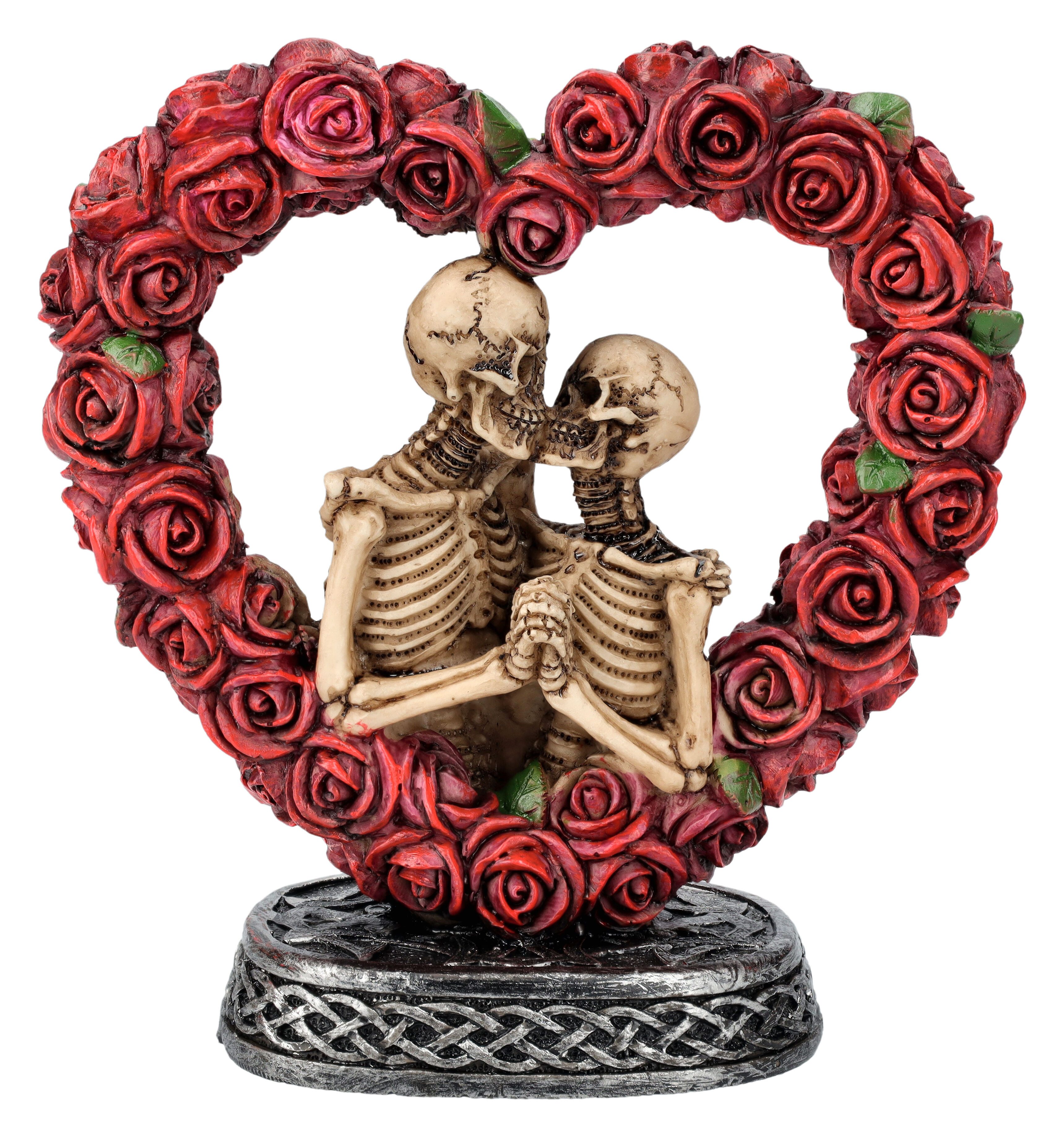 Figuren Shop GmbH Dekofigur Skelett Figur - Liebespaar in Rosenherz bunt - Gothic Dekofigur Herz