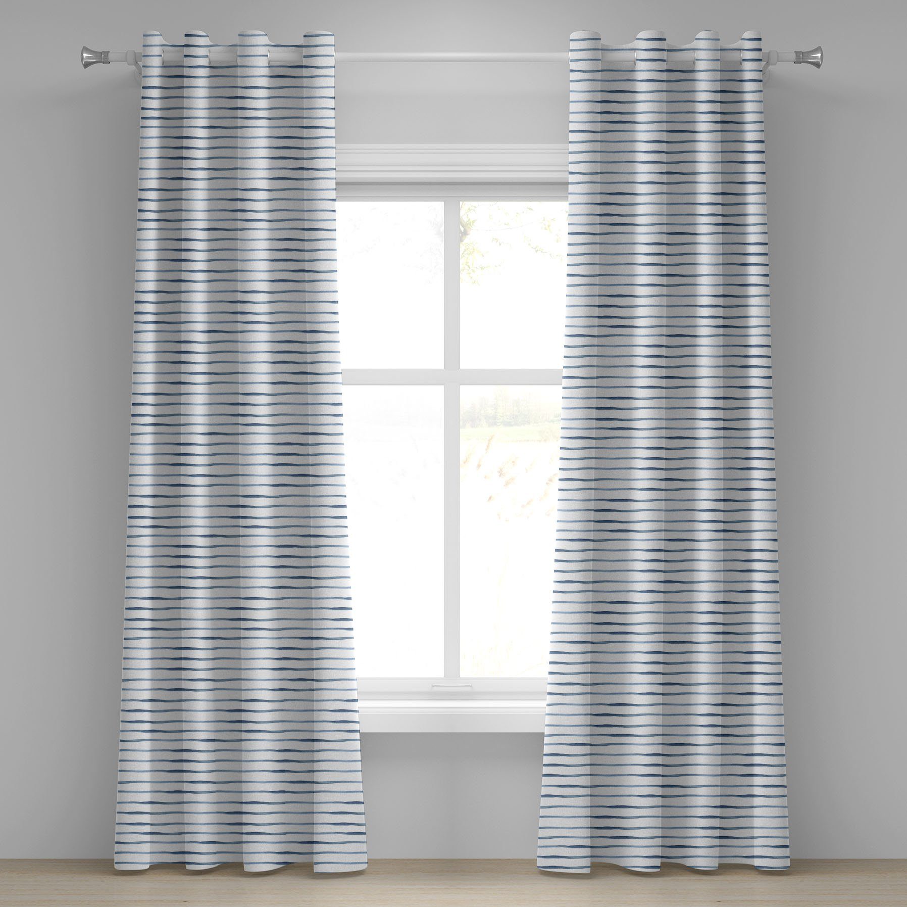 Gardine Dekorative 2-Panel-Fenstervorhänge für Schlafzimmer Wohnzimmer, Abakuhaus, Harbor-Streifen Zusammenfassung Ozean