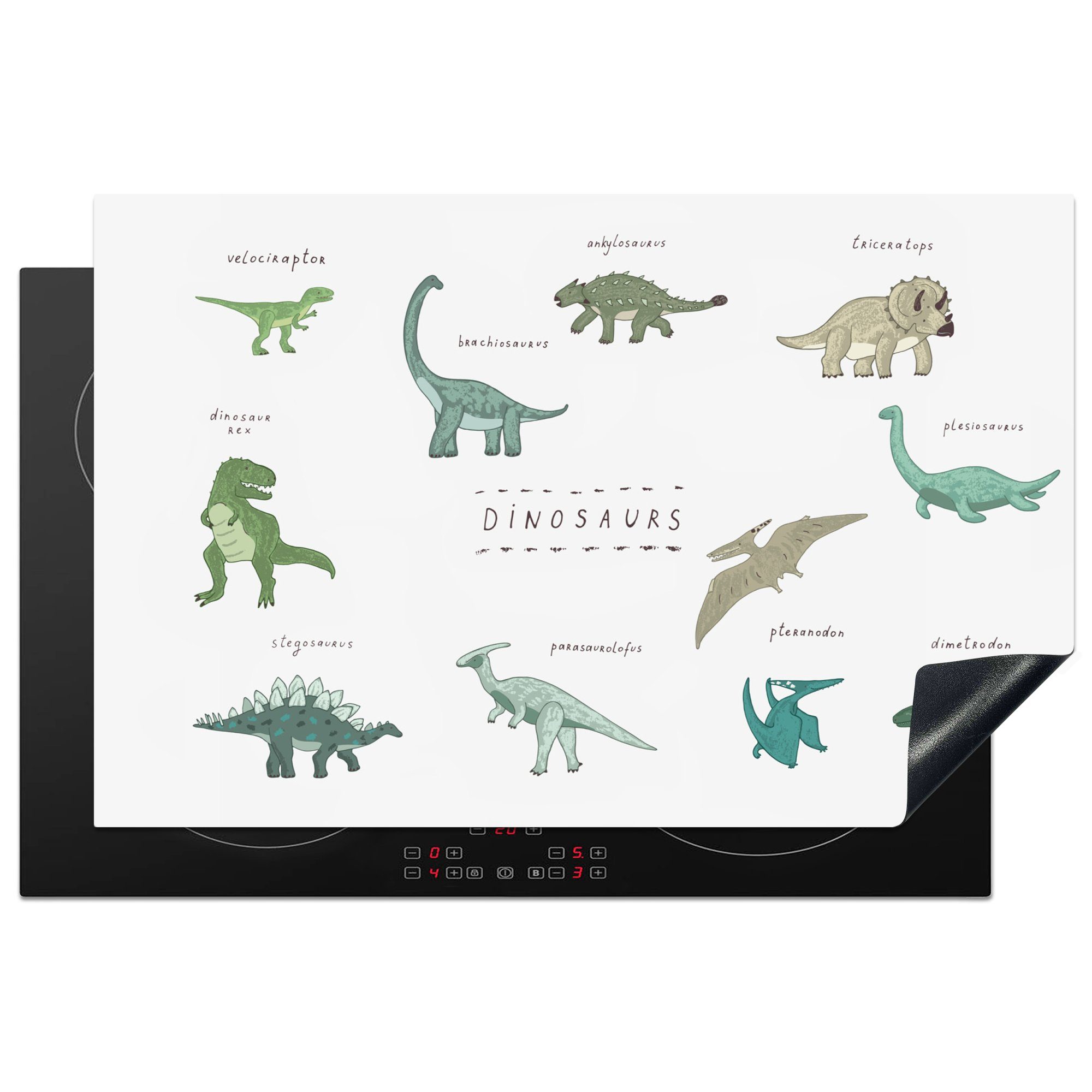 Dinosaurier für die Junge MuchoWow (1 - Vinyl, Mädchen Induktionskochfeld cm, tlg), Schutz küche, - - Farben Kind, Herdblende-/Abdeckplatte - Ceranfeldabdeckung 81x52 Kinderzimmer -