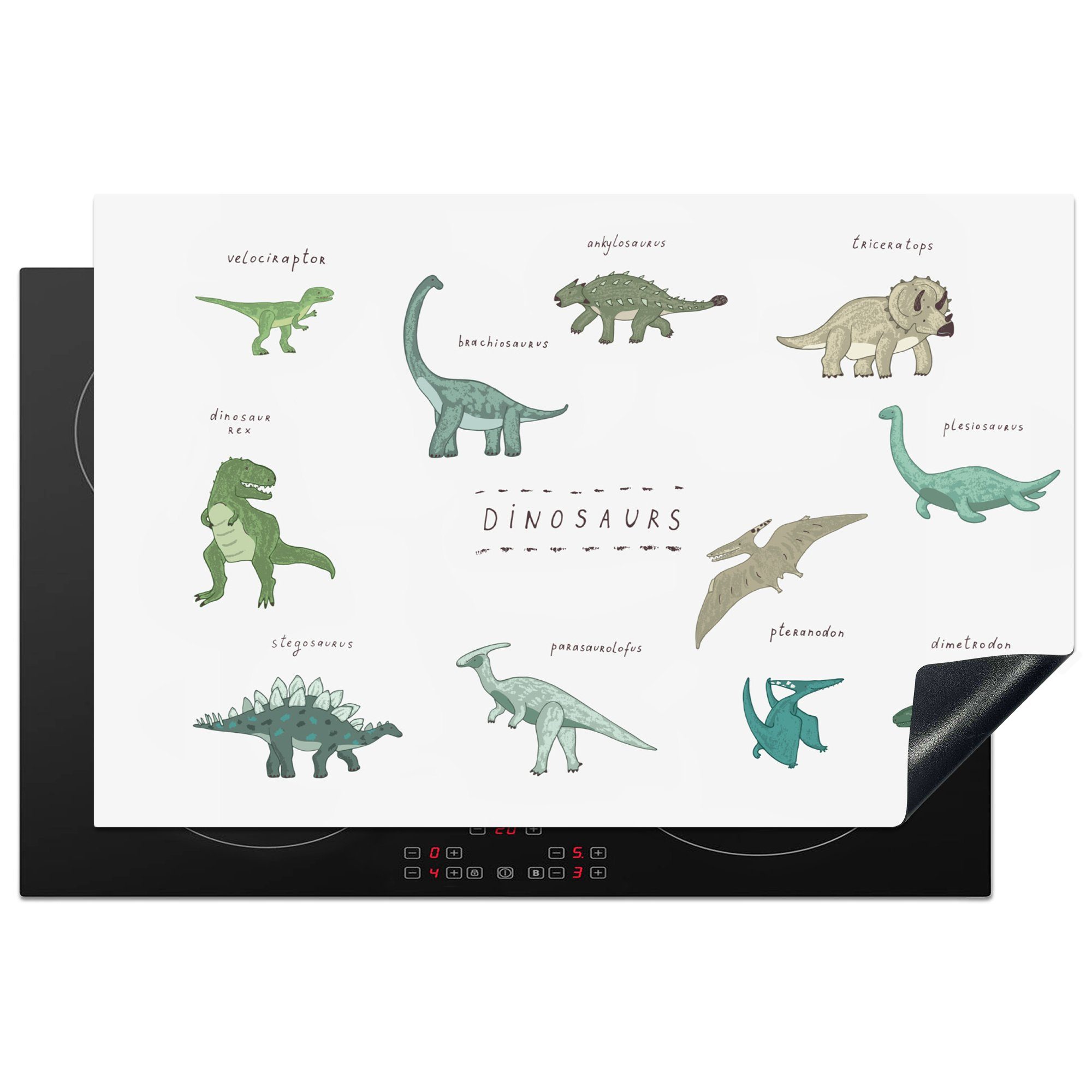 Mädchen cm, - Dinosaurier Ceranfeldabdeckung die 81x52 Kind, Vinyl, Farben - - für Junge MuchoWow Induktionskochfeld tlg), küche, Kinderzimmer Herdblende-/Abdeckplatte Schutz - - (1