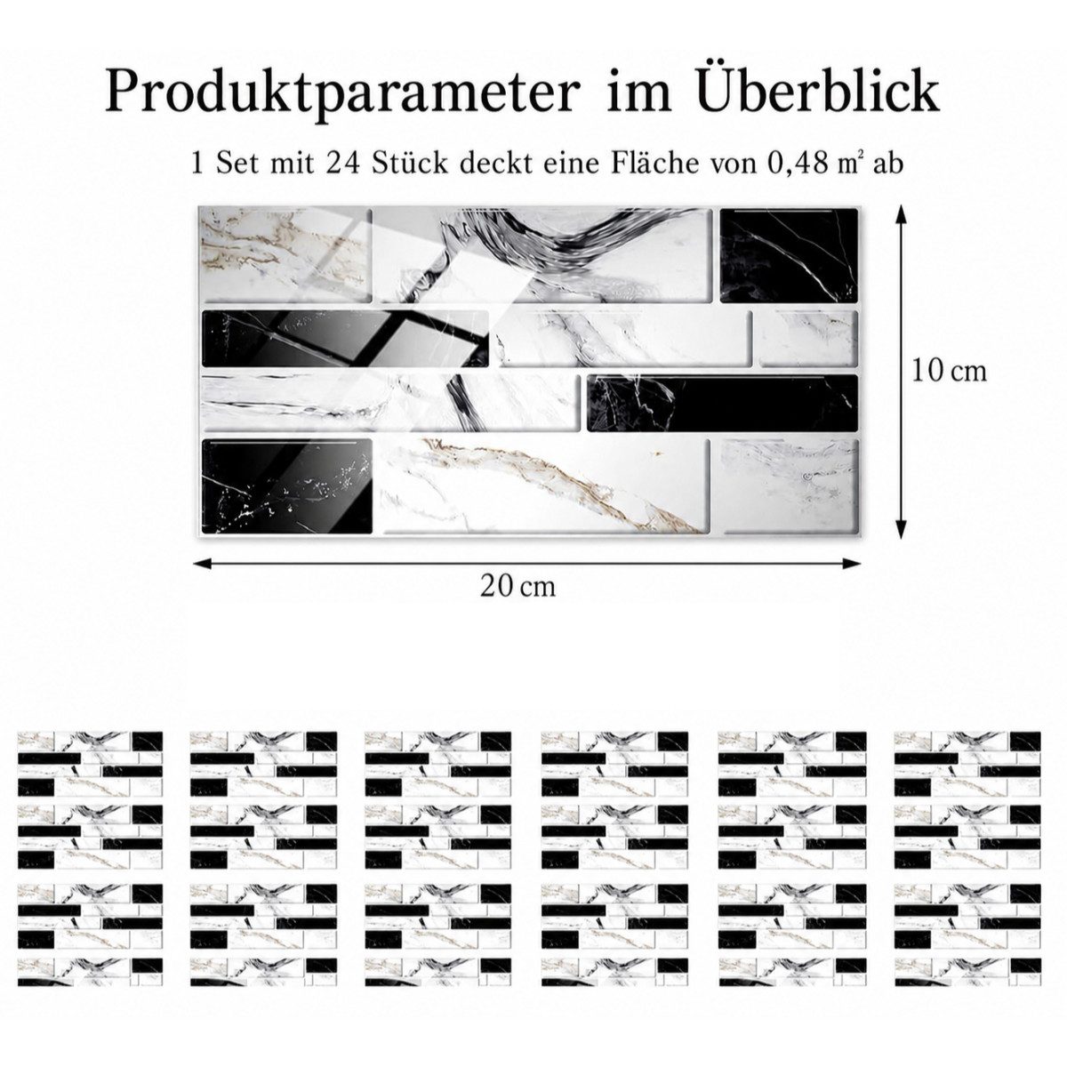 COFI 1453 Fliesenaufkleber Küchenrückwand 24er Set Selbstklebend 20 × 10 cm (24 St) – Bild 2 von 5