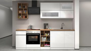 Kochstation Küchenzeile KS-Sole, Breite 256 cm, Hängeregal, Geschirrabtropfschrank, ohne E-Geräte