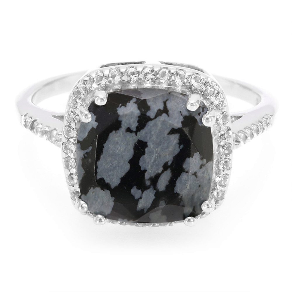 Cavill Silberring Cavill Ring 2,71 ct Obsidian mit 42 weißen Topasen, Silber (1-tlg)