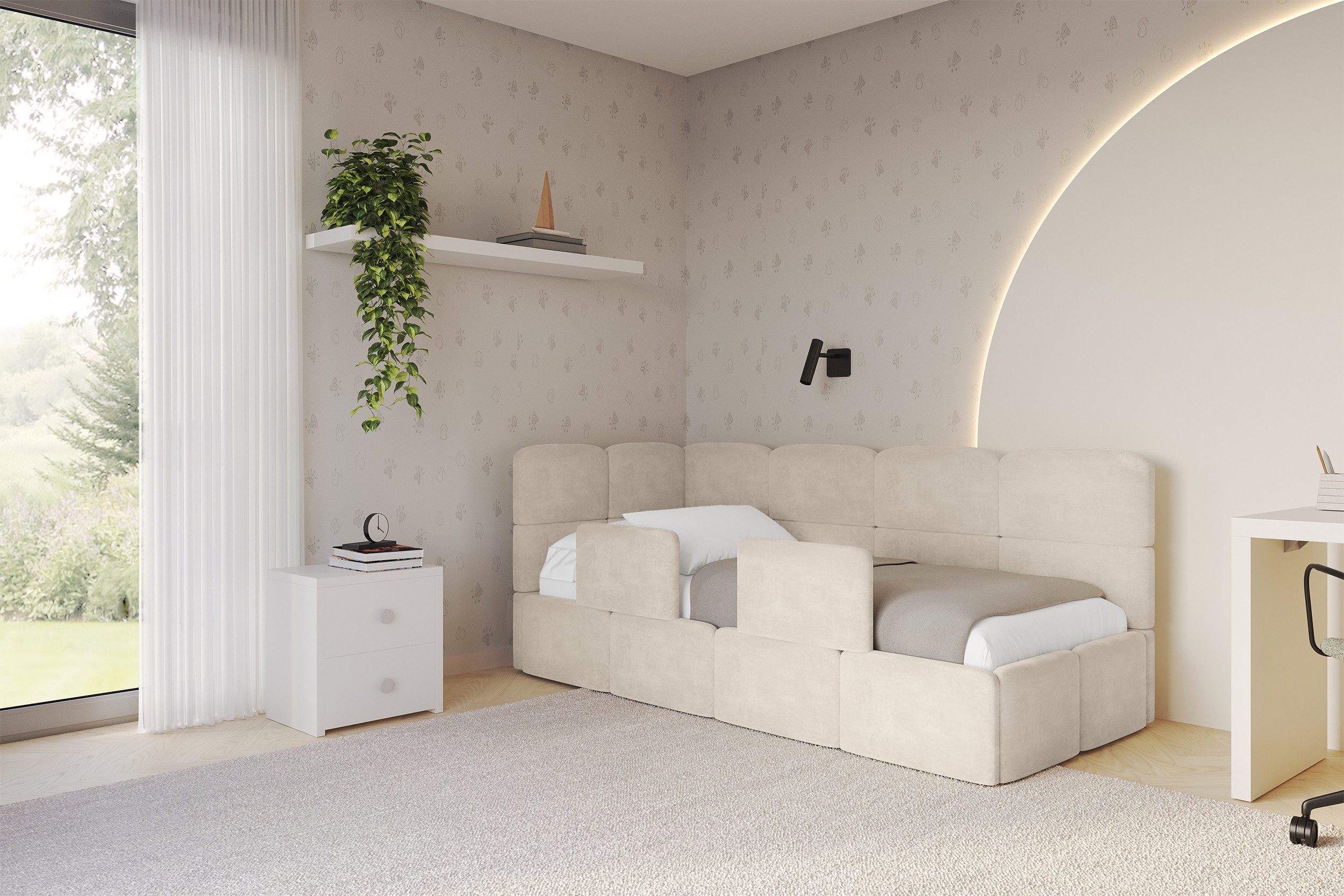 ALTDECOR Jugendbett KIVY (Jugendbett mit Bettkasten und Lattenrost, Polsterbett mit Matratze), Einzelbett mit Stauraum, Bett mit Kopfteil