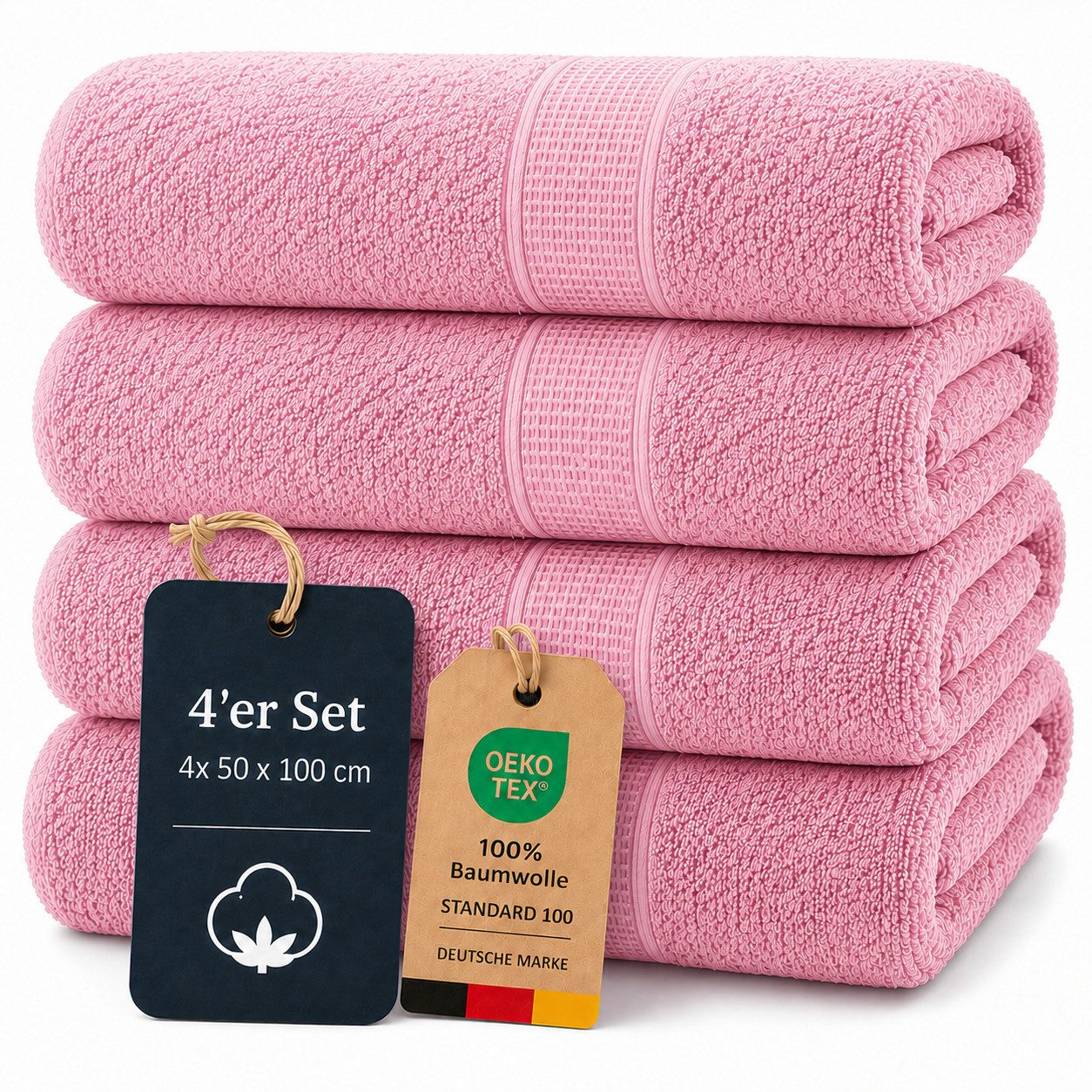 Komfortec Handtuch Set 4x Premium Handtuch Set - 50x100 cm, Frottee (4-St), 100% Baumwolle, mit Bordüre, Weich & Saugstark, Hotelqualität