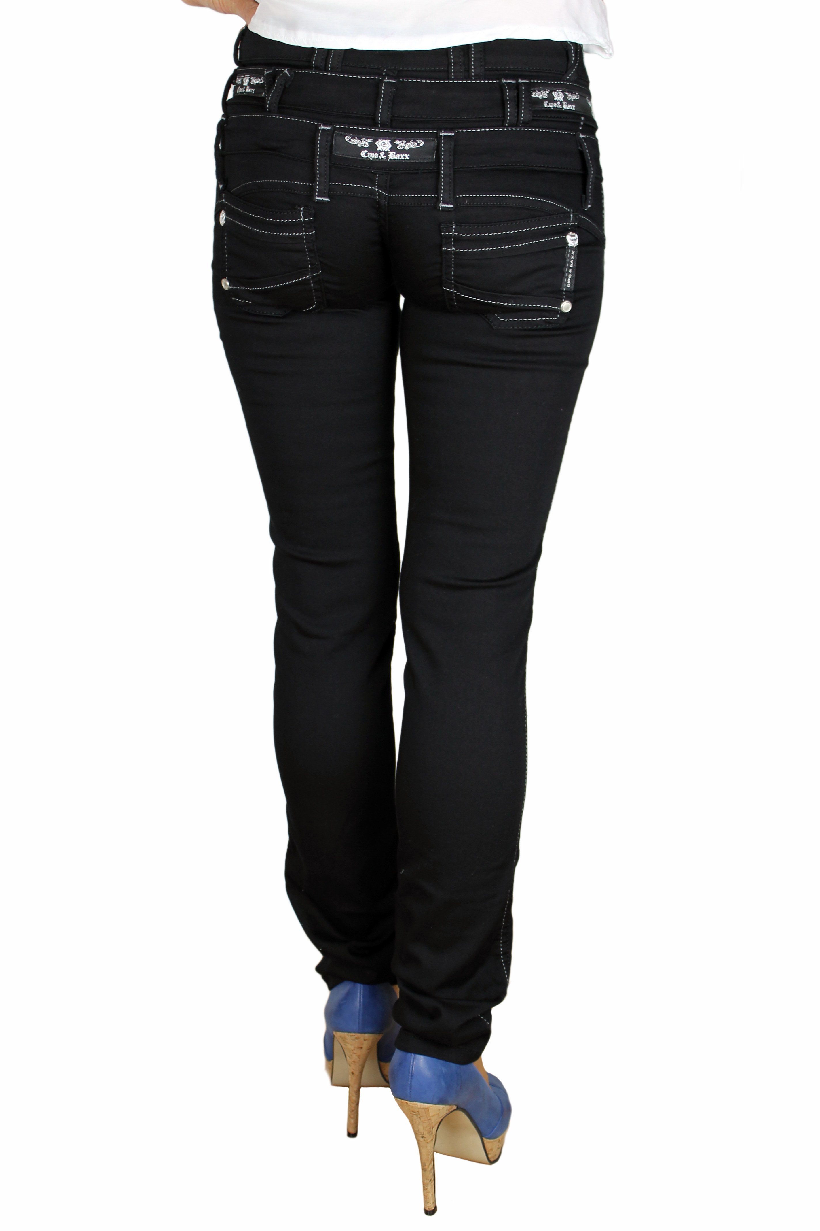Cipo & Baxx angenehmer mit Design außergewönlichem dreifacher Jeans Gürtelschlaufenanreihung, im Jeans Tragekomfort Hose Straight-Jeans