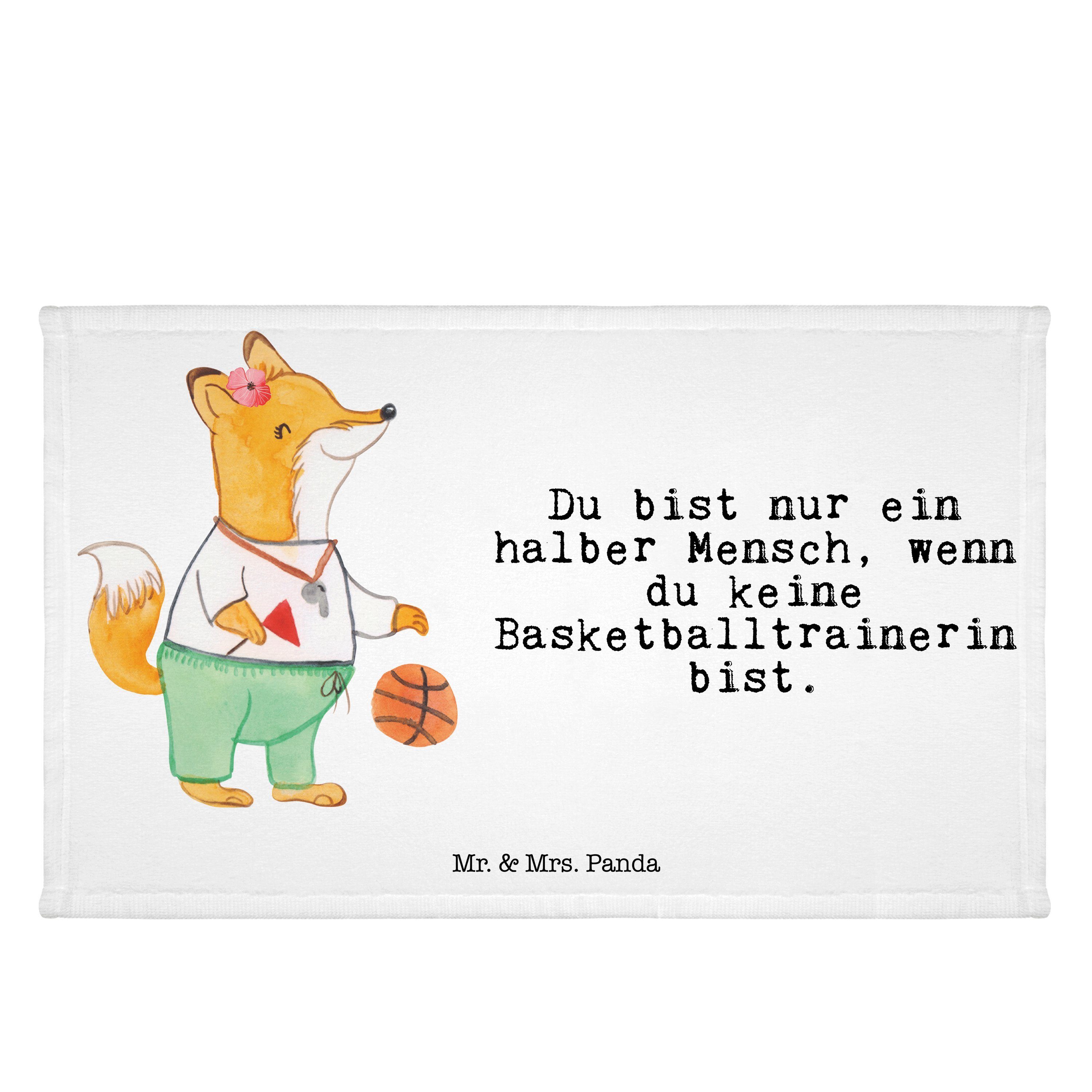 Mr. & Mrs. Panda Handtuch Basketballtrainerin mit Herz - Weiß - Geschenk, Reisehandtuch, Kolleg, (1-St)