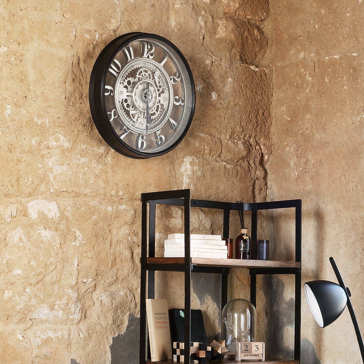 Atmosphera Créateur d'intérieur Wanduhr Wanduhr MECA im Loft-Stil, Ø 51 cm, grau (sichtbares Uhrwerk)