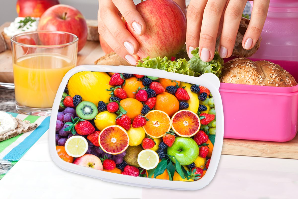 Apfel rosa Kinder, Weintrauben Kunststoff, Obst, Lunchbox (2-tlg), Mädchen, MuchoWow für Brotdose - - Kunststoff Brotbox Snackbox, Erwachsene,