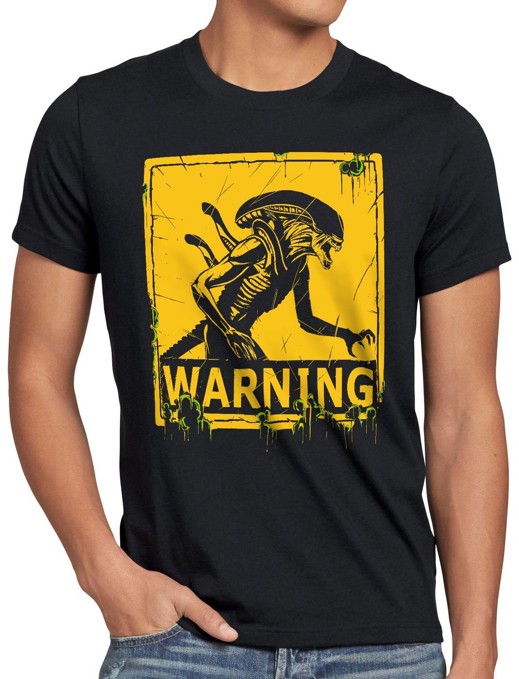 style3 Print-Shirt Herren T-Shirt Alien Warning xenomorph ripley giger