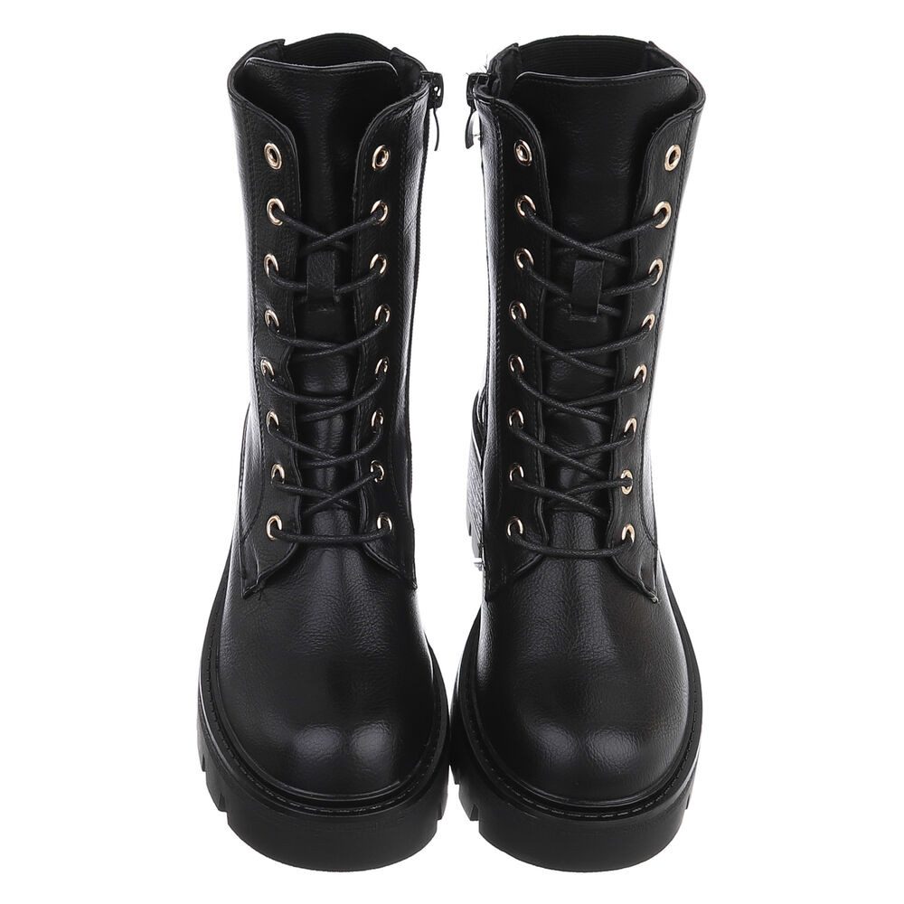 Ital-Design Robuste Stiefelette mit Schnürung für Damen – Herbst-Trend Schnürstiefelette (90152946) Blockabsatz Stiefeletten in Schwarz – Bild 4 von 5
