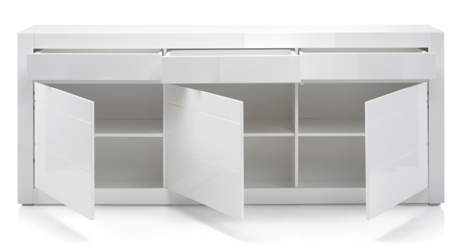 Furn.Design Wohnwand Nobile, in mit Esszimmer Soft-Close Hochglanz, und (Wohn- 4-teilig weiß), Möbel-Set