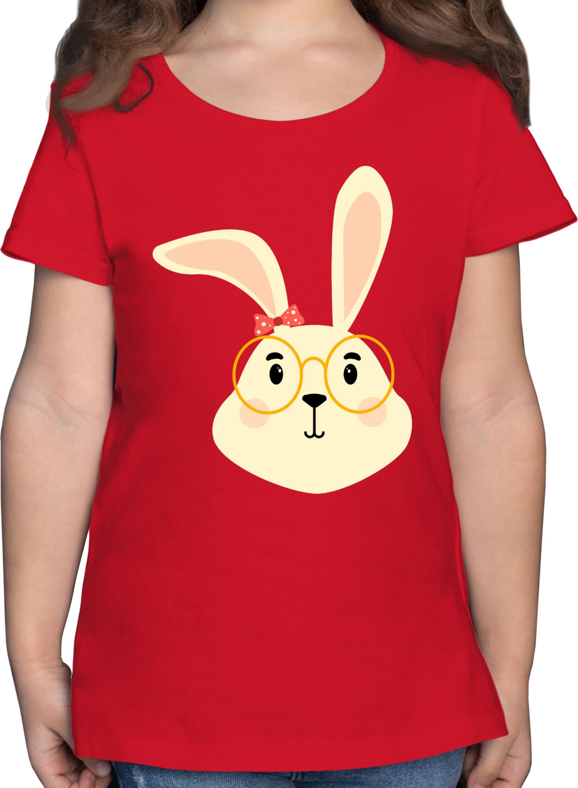Shirtracer T-Shirt Süßer Hase mit Brille und Band Tiermotiv Animal Print 3 Rot