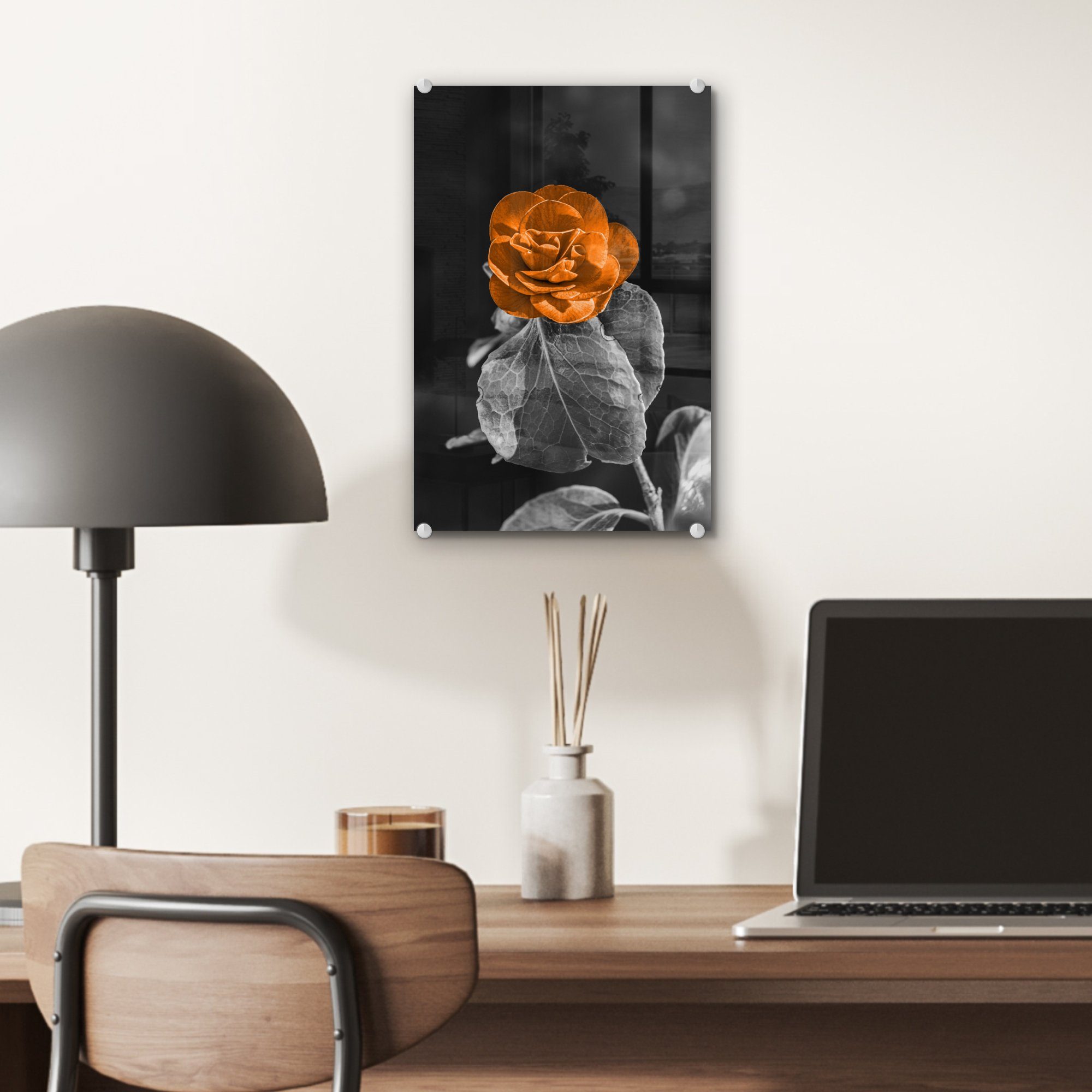 - - Foto Wandbild - Glasbilder Weiß, - Orange Bilder (1 Acrylglasbild Blumen Glas Schwarz - MuchoWow Rosen Wanddekoration St), - auf Glas auf -