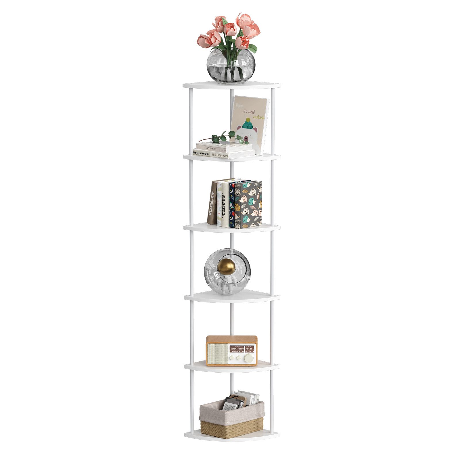 JEOBEST Eckregal Bücherregal mit 6 Ebenen, Aufbewahrungsregal, Pflanzenregal, H: 154cm, Industrial-Design, mit Stahlrahmen