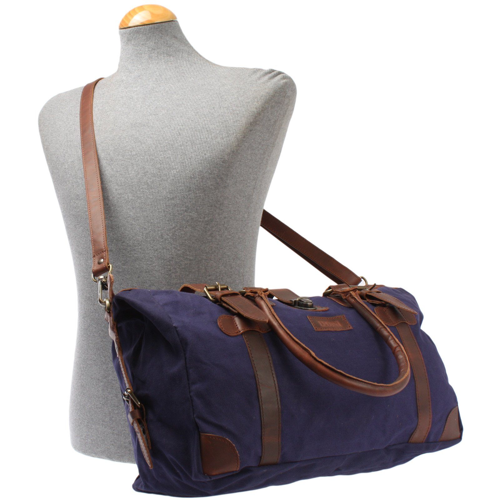 LECONI Weekender klein Handgepäck Damen Herren Leder Canvas LE2008, Canvas & Leder – Innenfach mit Zipper – 45×30×20 cm