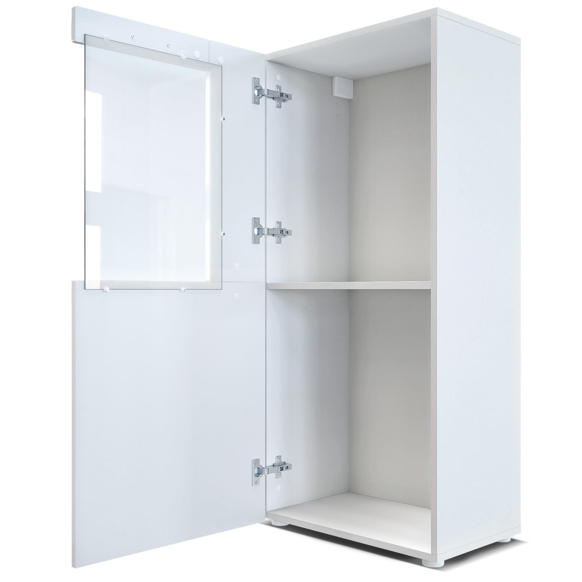 Vladon Standvitrine Movie (Standvitrine/Hängevitrine, mit 1 großen Tür, dahinter 2 geräumige Fächer) Weiß matt/Bordeaux Hochglanz (51 x 110 x 31 cm)