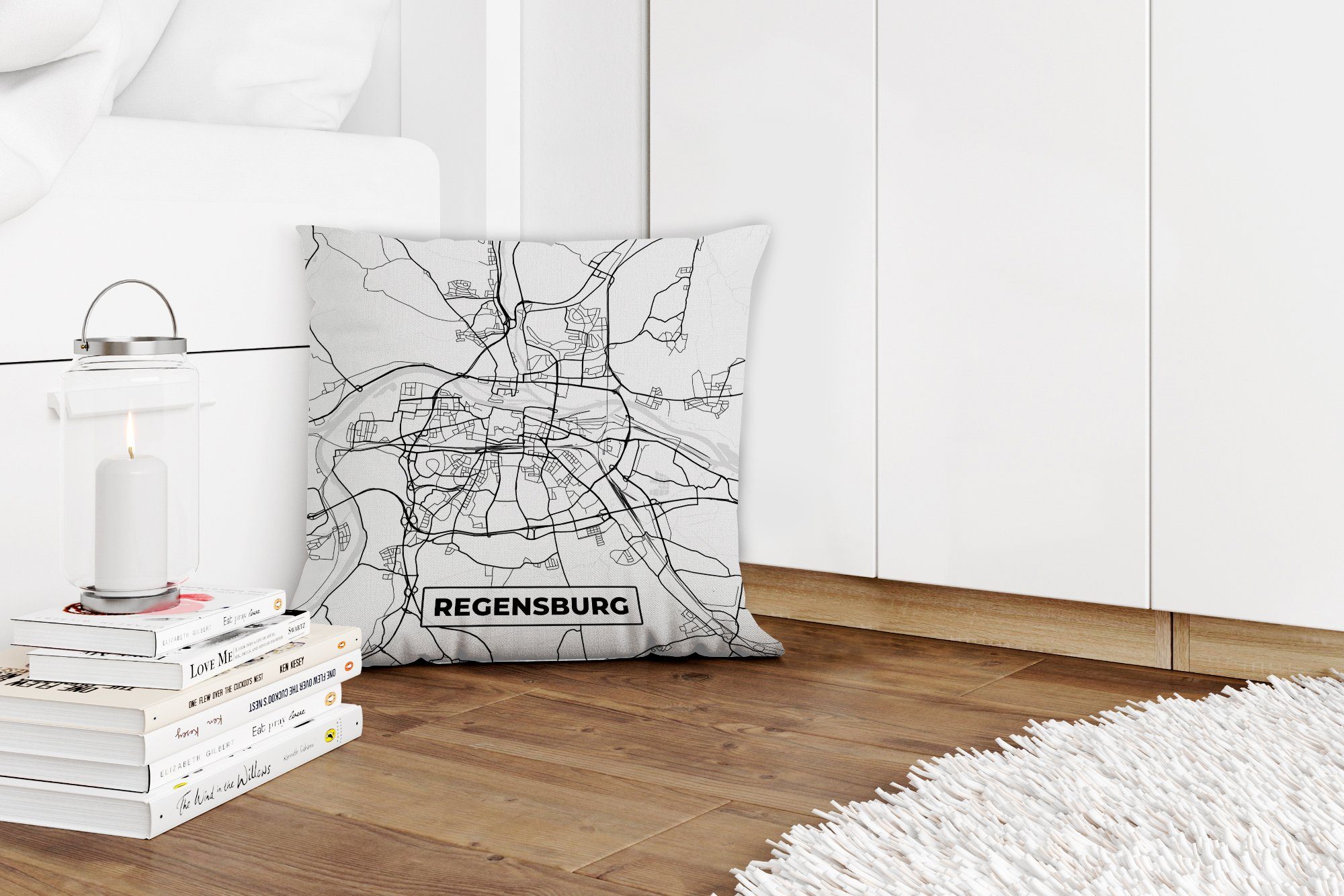 MuchoWow Dekokissen Karte Deko, Regenburg - Stadtplan, mit Schlafzimmer, für Zierkissen Füllung - Wohzimmer, Sofakissen