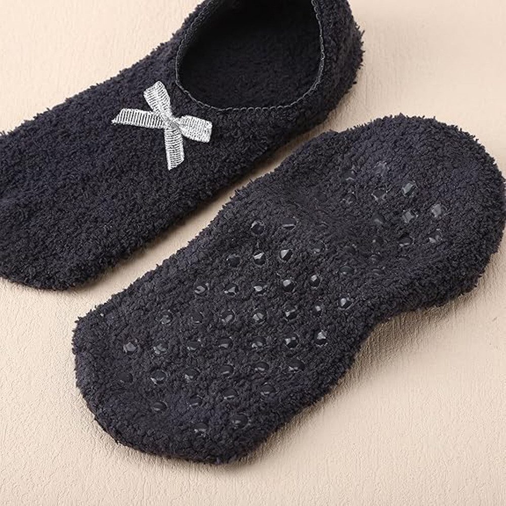 Coonoor Haussocken Fluffy Hausschuh-Socken für Damen – Rutschfest, Weich & Wärmend (6-Paar) Winter, mit Antirutsch-Noppen für Boden (EU 35-40)