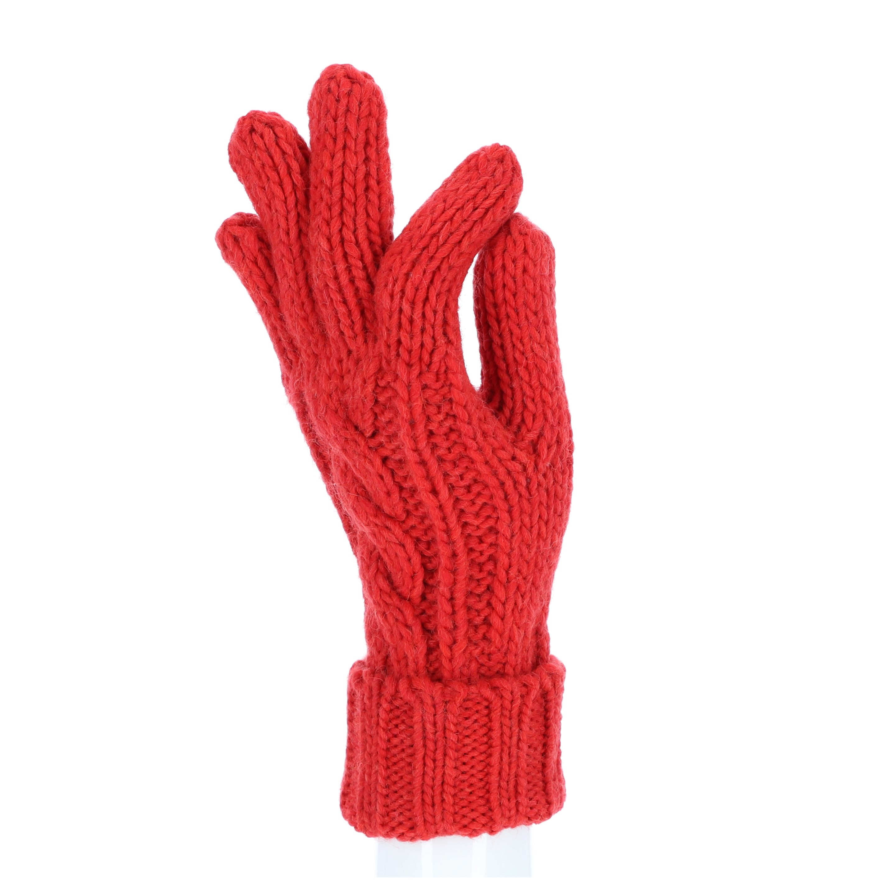 Strickhandschuhe mit Woll- rot Accessoires und Zopfmuster Stickhandschuh Alpaka-Anteil halsüberkopf mit