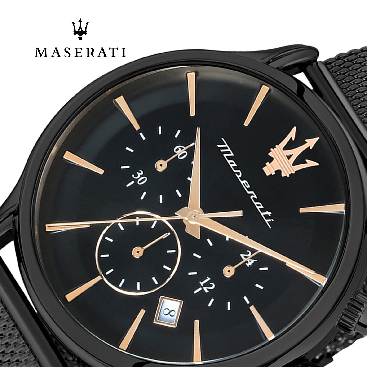 MASERATI Quarzuhr Maserati Herren Uhr Chronograph, (Chronograph), Herrenuhr rund, groß (ca. 48x42mm) Edelstahlarmband, Made-In Italy